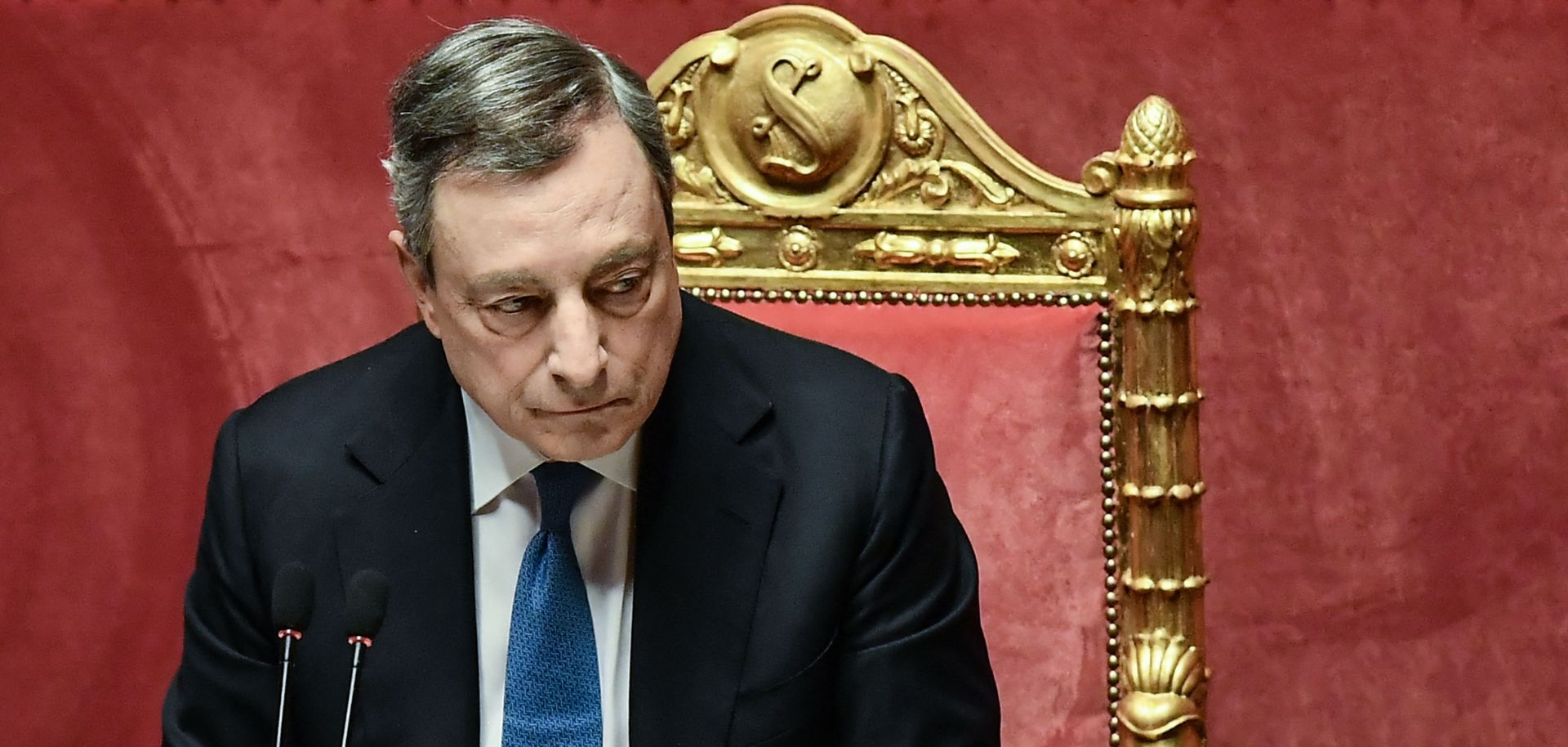 Italian Prime Minister Mario Draghi looks on after addressing lawmakers in Parliament in Rome on June 21, 2022. 