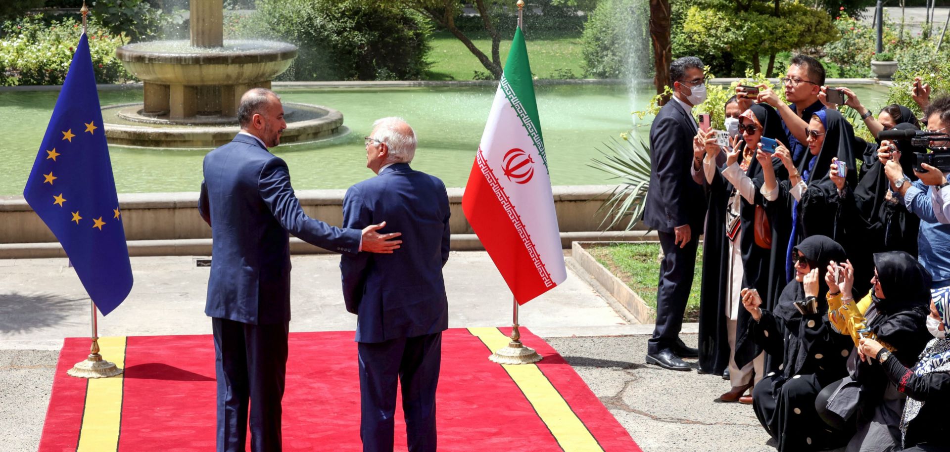 Iranian Foreign Minister Hossein Amirabdollahian (left) welcomes EU foreign policy chief Josep Borell in Tehran on June 25, 2022. 