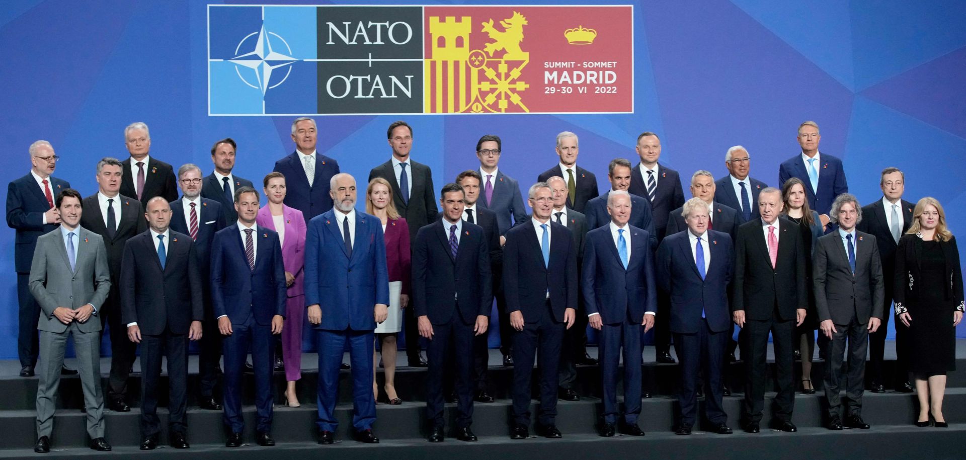 Heads of state pose for a group photo at the NATO summit in Madrid, Spain, on June 29, 2022. 