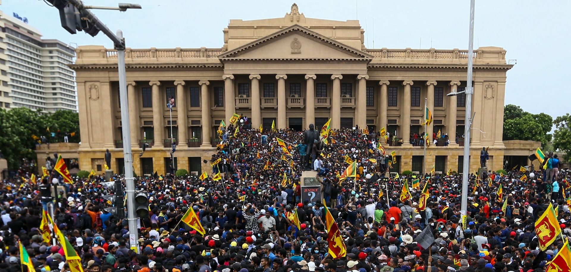 Anti-government protesters gather outside the presidential palace in Colombo, Sri Lanka, on July 9, 2022.