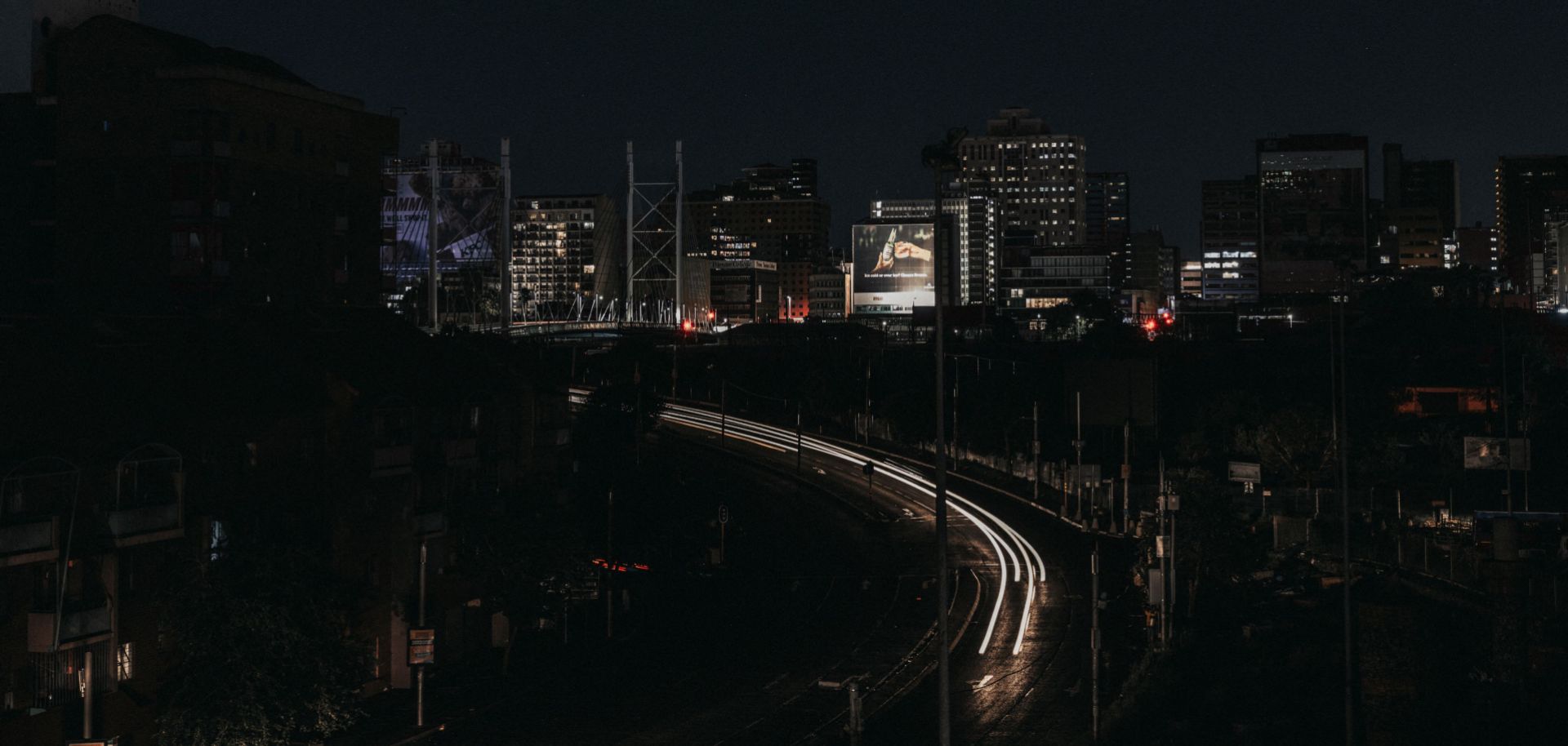 A general view shows the darkened Braamfontein district of Johannesburg, South Africa, on Jan. 15, 2023, after the ''load-shedding'' blackout was implemented. 
