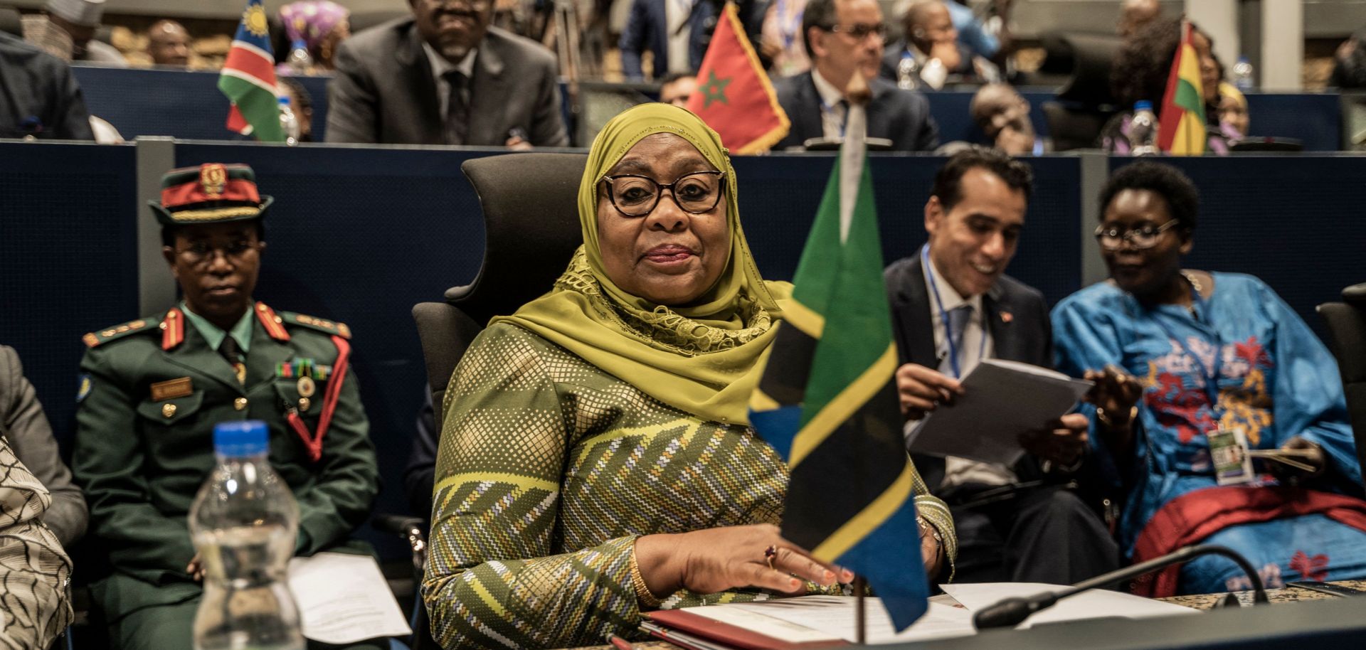 Tanzanian President Samia Suluhu Hassan (center) attends a mini-summit on the sidelines of the 36th Ordinary Session of the Assembly of the African Union (AU) in Addis Ababa, Ethiopia, on Feb.17, 2023.