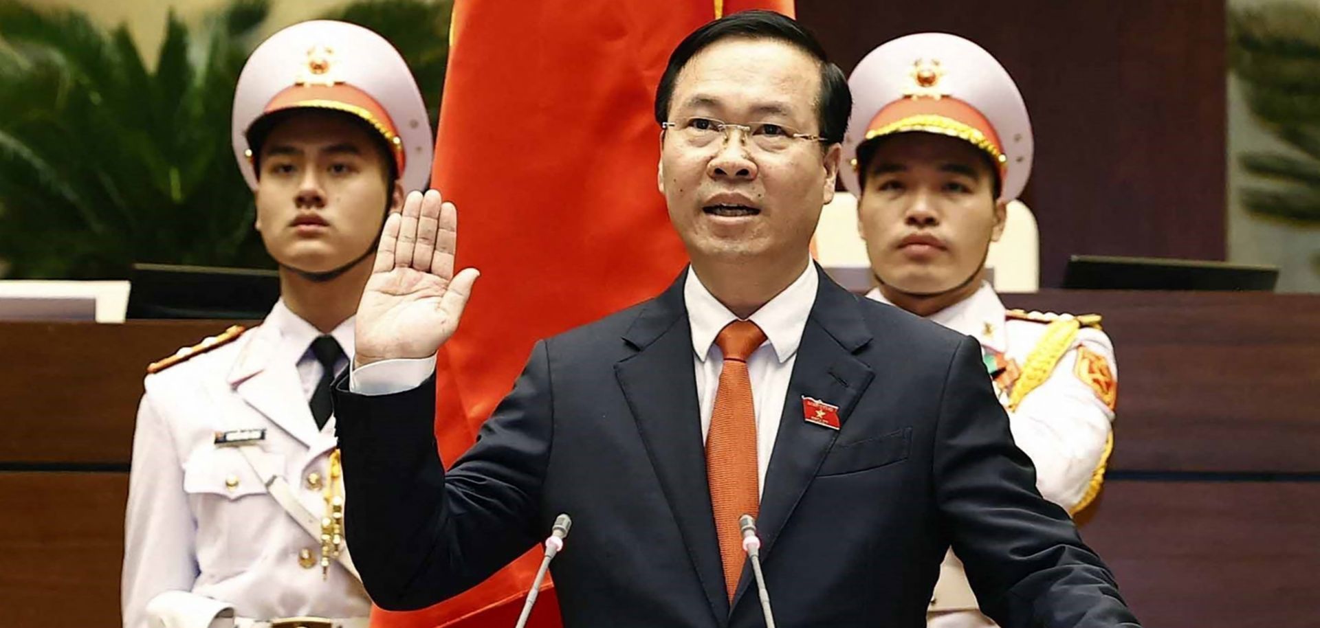 Vietnam's new president Vo Van Thuong is sworn in during an extraordinary meeting in the National Assembly in Hanoi, Vietnam, on March 2, 2023. 