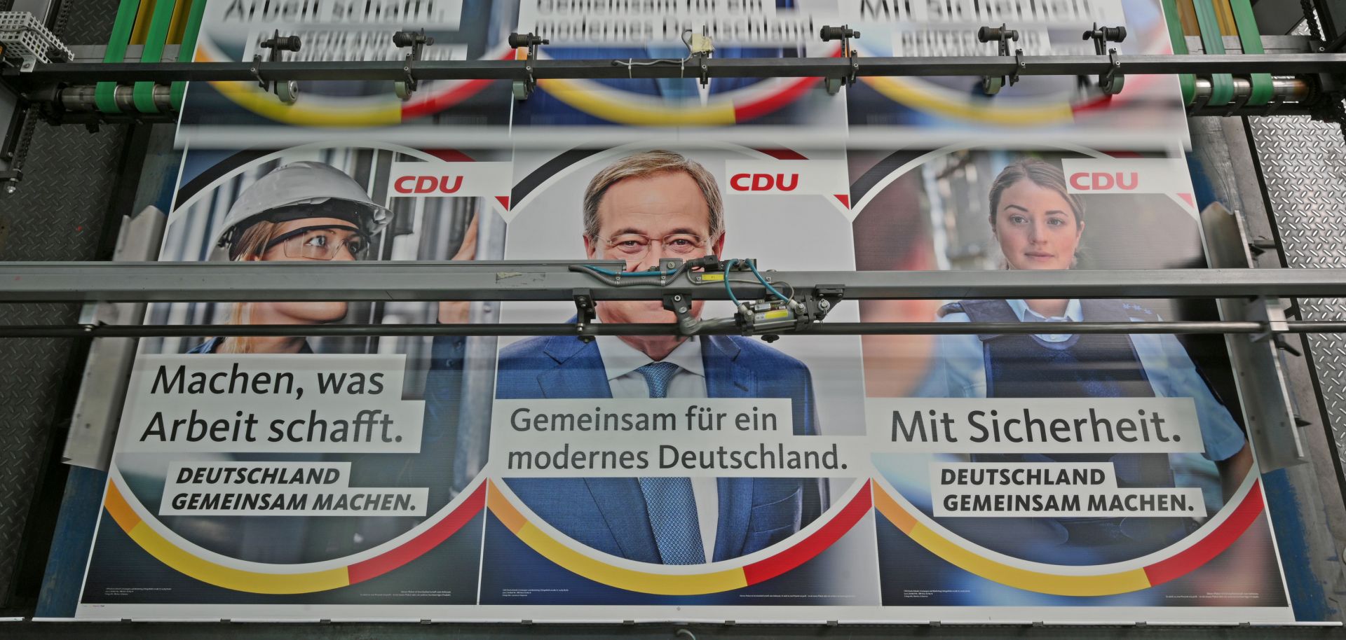 Campaign billboards for the Christian Democratic Union (CDU) candidates running in the September federal election are printed in Schloss Holte-Stukenbrock, Germany, on June 29, 2021. 