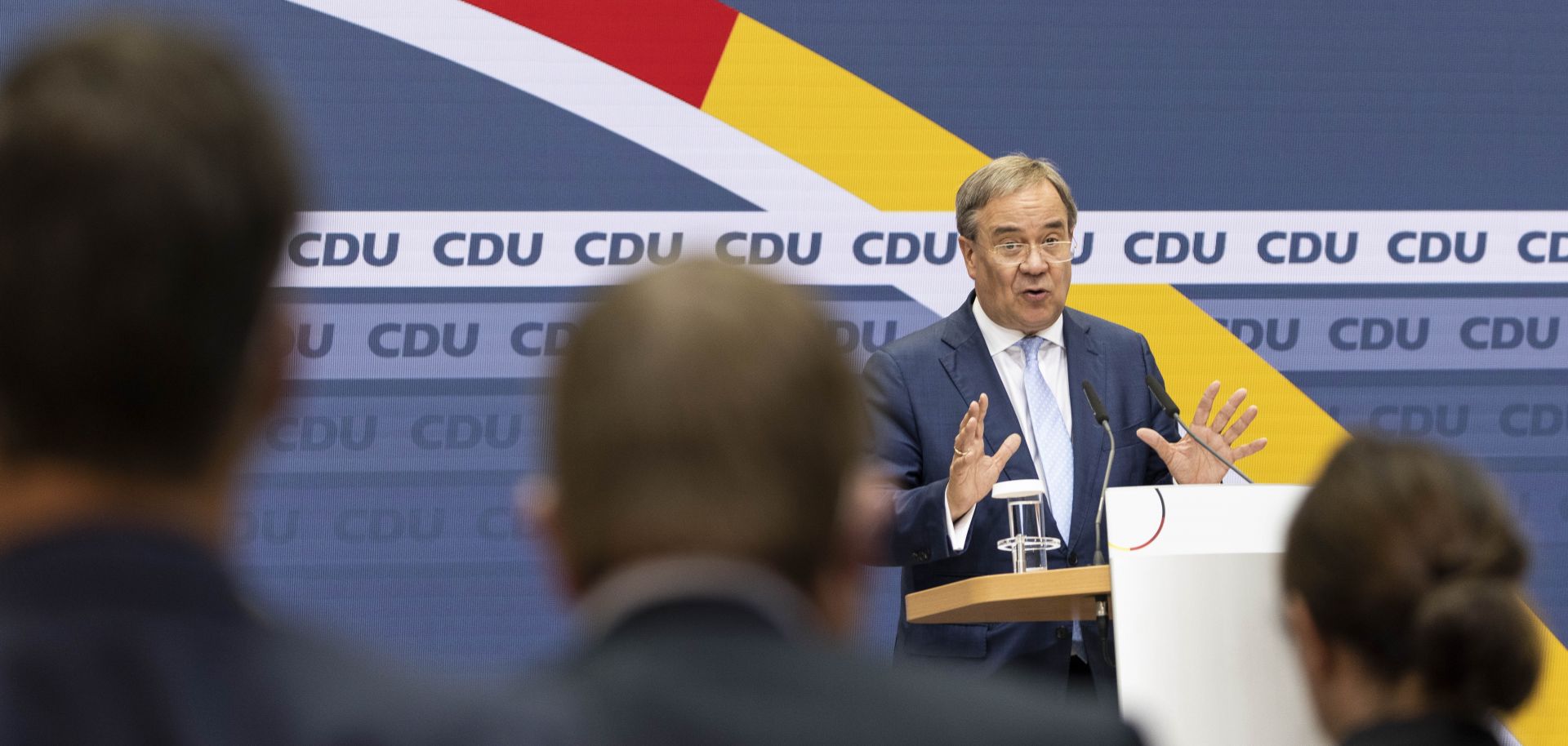 Armin Laschet, the Christian Democratic Union (CDU)’s chancellor candidate, speaks at the press conference in Berlin on Sept. 27, 2021, the day after Germany's federal election. 