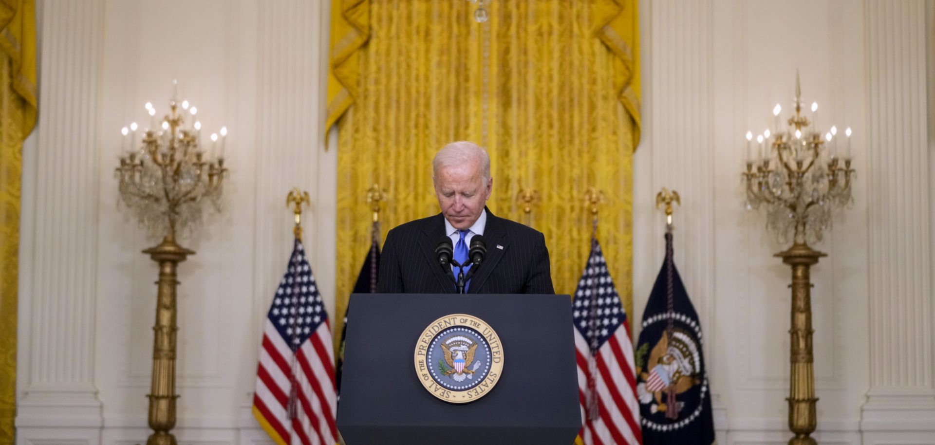 U.S. President Joe Biden delivers an address in the East Room of the White House on Oct. 13, 2021. 