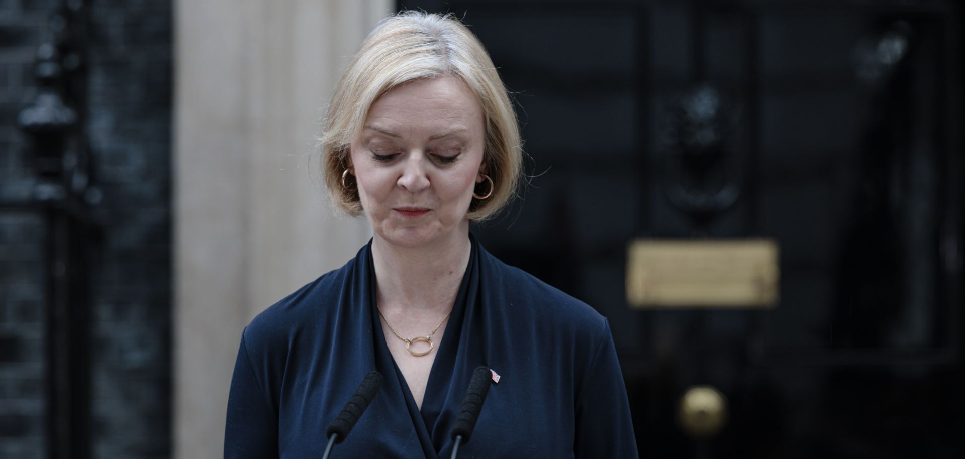 U.K. Prime Minister Liz Truss delivers her resignation speech at Downing Street in London on Oct. 20, 2022. 