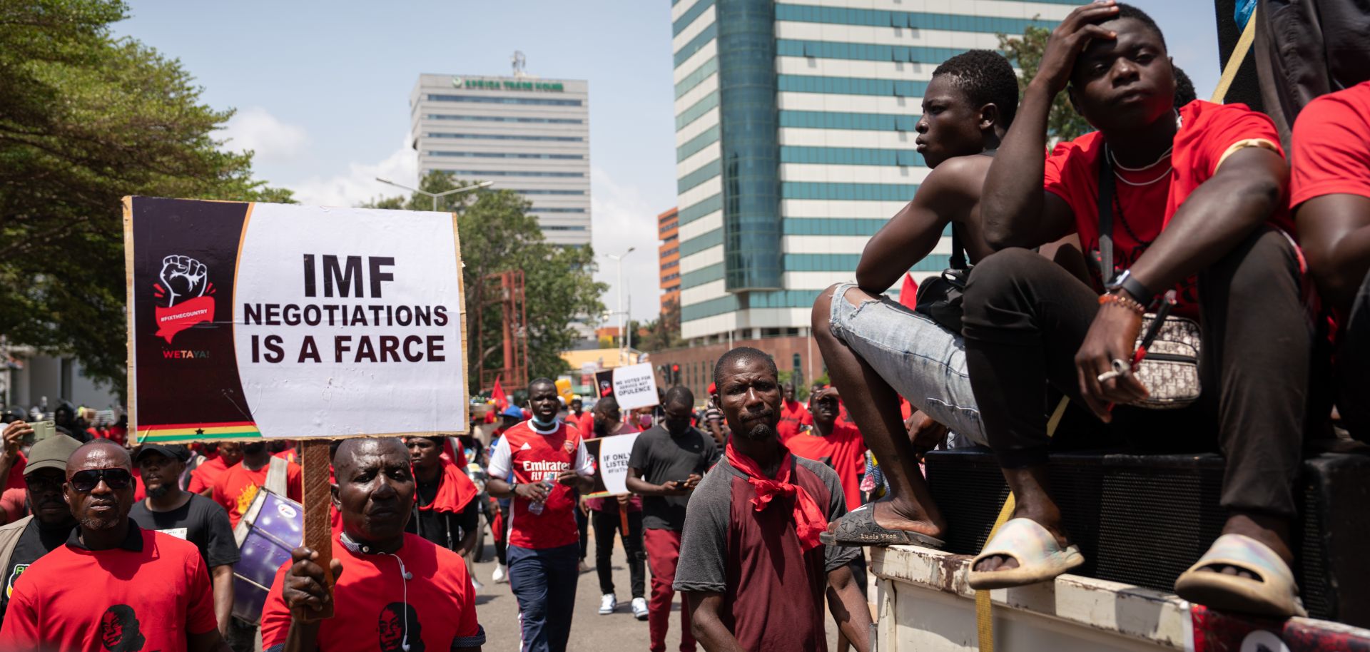 Ghanaians march in Accra on Nov. 5, 2022, to protest against the government’s handling of the country’s dire economic crisis.