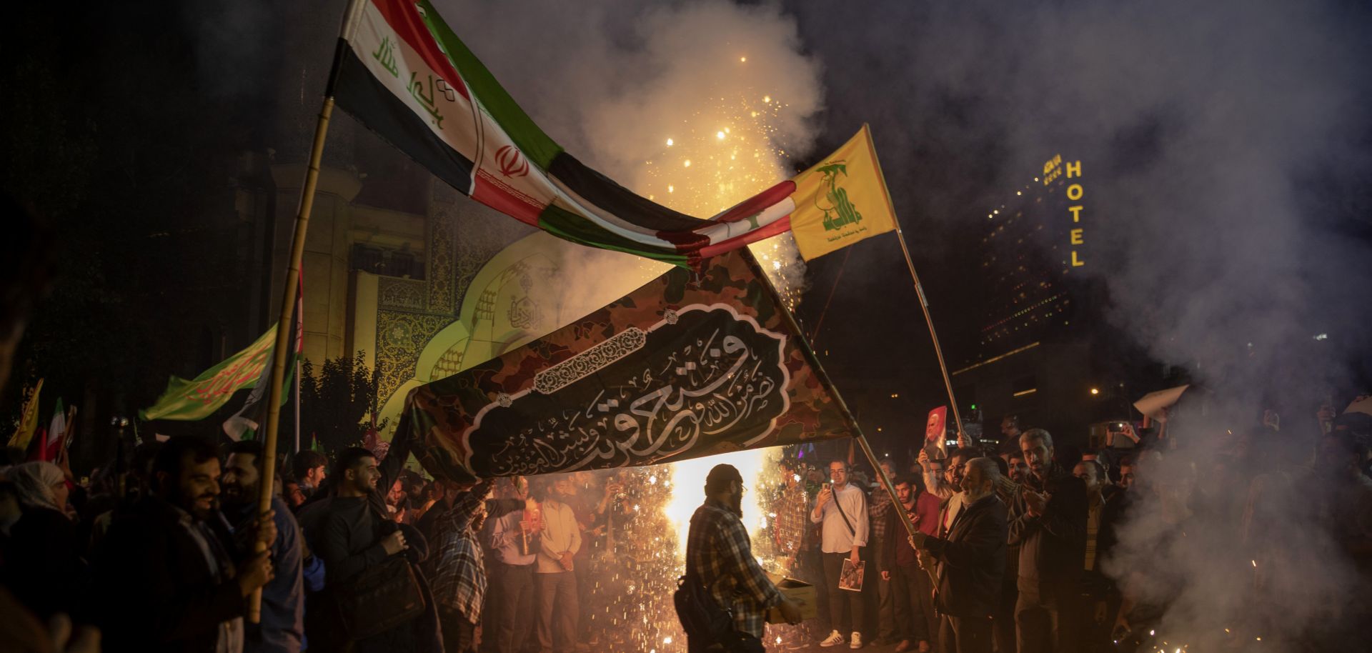Iranians attend a gathering in Tehran on Oct. 7, 2023, to express their support for Palestinians after Hamas militants launched a deadly assault into Israel from the Gaza Strip. 