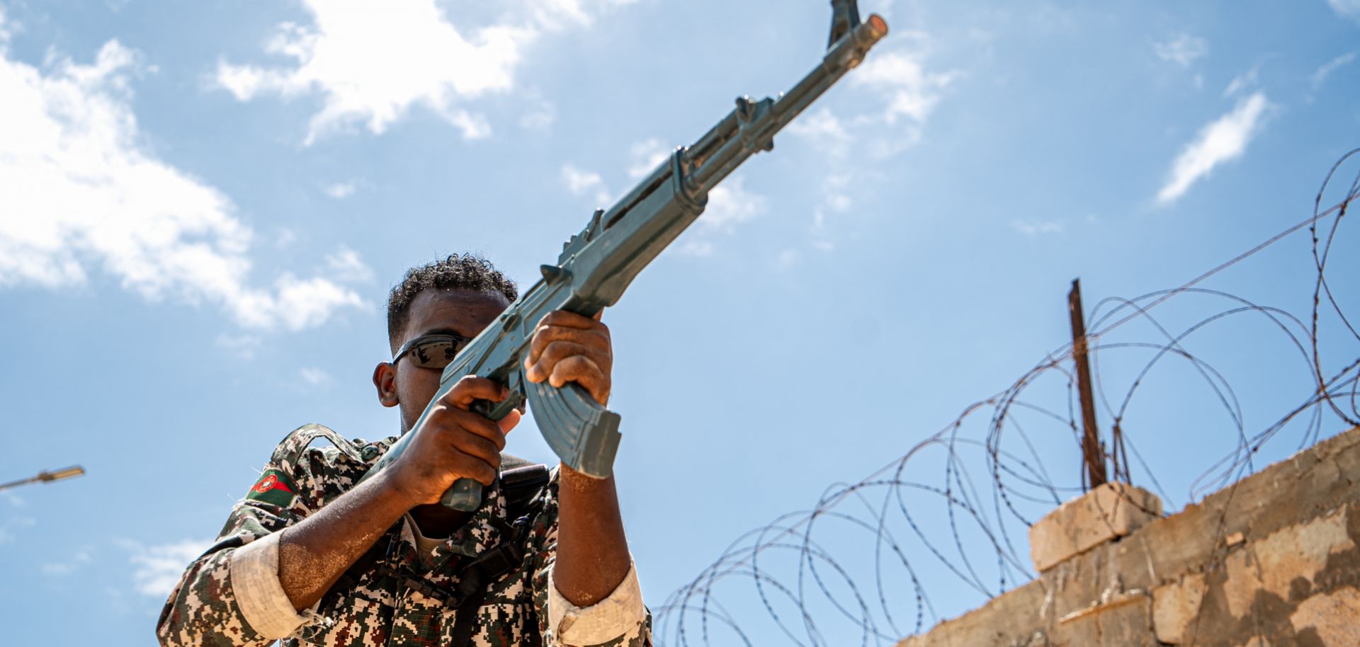 A Somali National Army soldier participates in a military drill in Mogadishu on March 19, 2024.