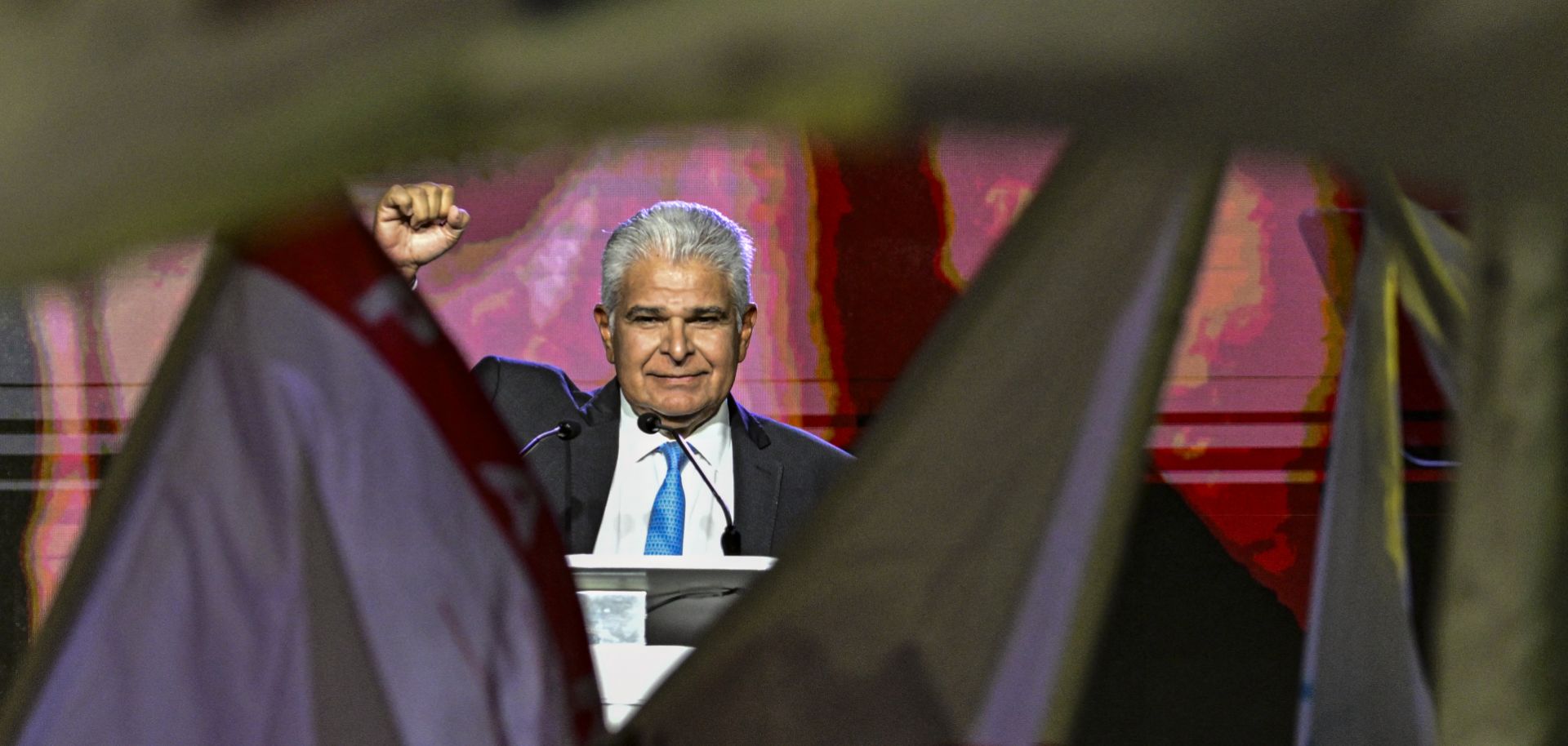 Panama presidential candidate Jose Raul Mulino of the conservative Realizing Goals party gestures during a campaign rally in Panama City on April 28, 2024. 