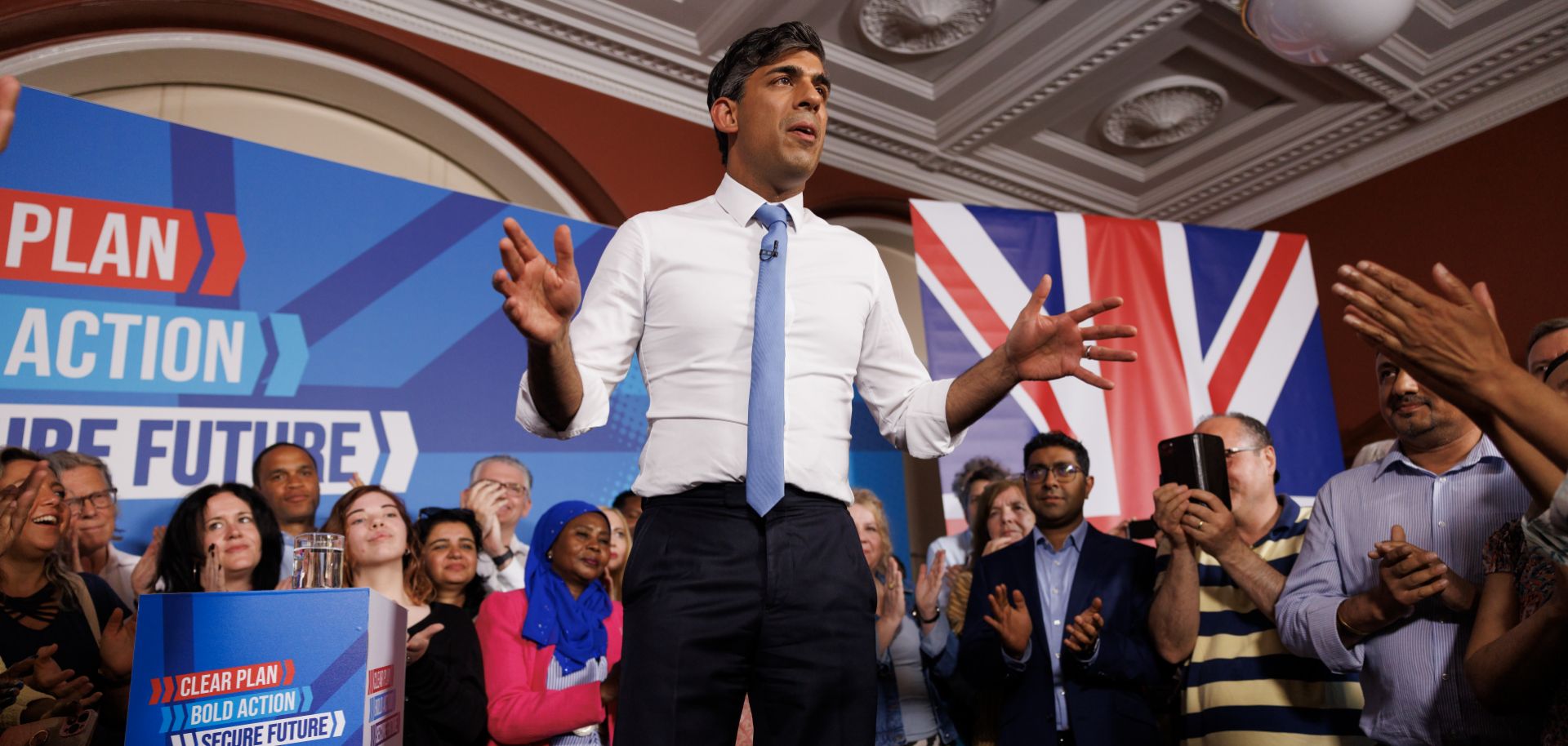 U.K. Prime Minister and Conservative Party leader Rishi Sunak holds a campaign event on June 24, 2024, in London.