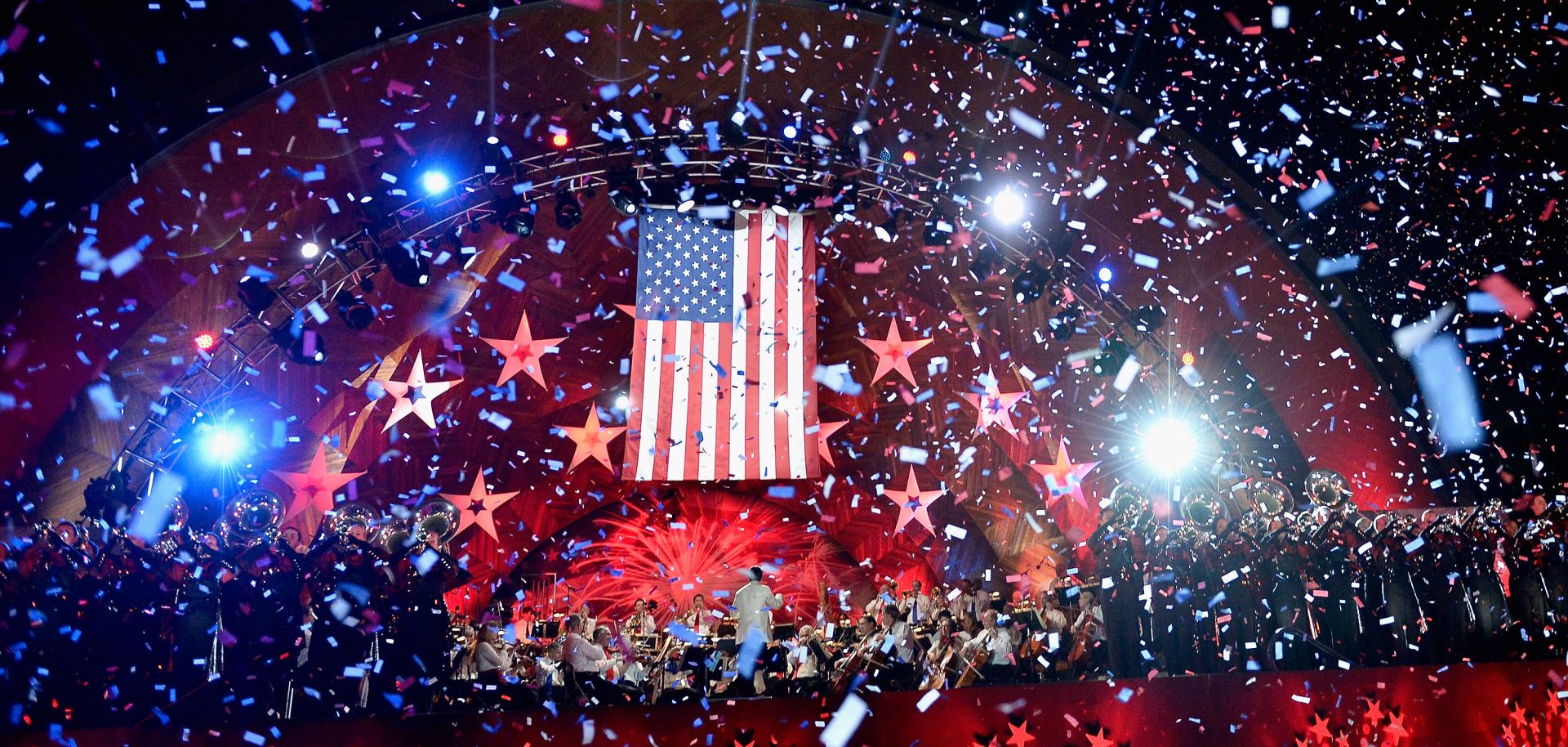 The Boston Pops Orchestra rehearses for a Fourth of July fireworks show on July 3, 2015, in Boston, Massachusetts.