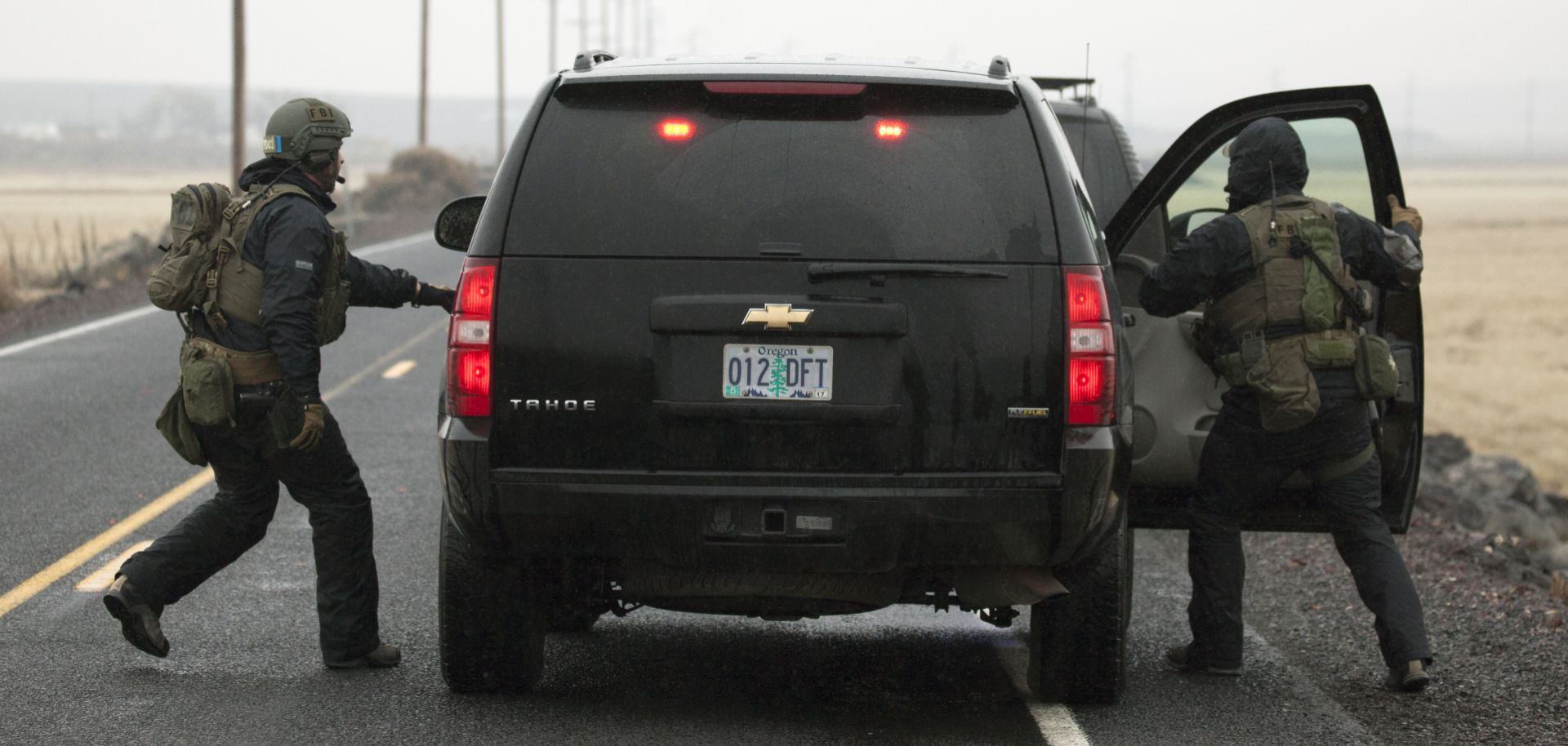 FBI agents on the scene at the Malheur National Wildlife Refuge near Burns, Oregon in January, 2016. 