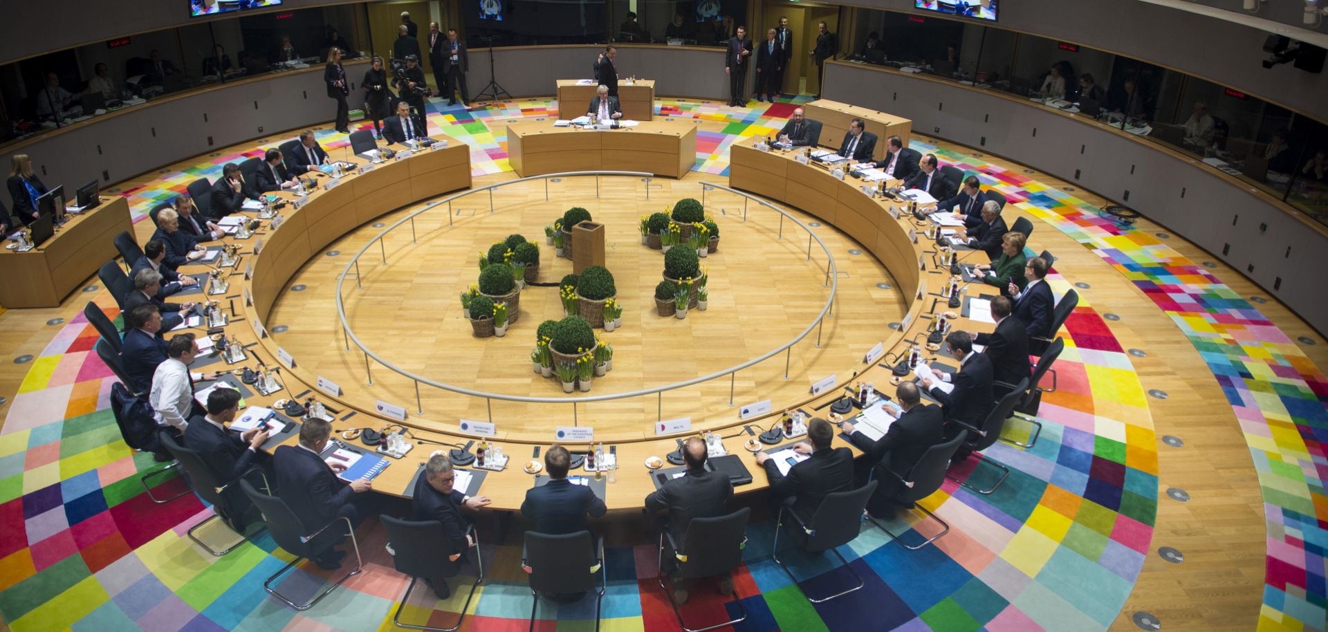 Leaders of the Council of the European Union, the bloc’s main decision-making body, hold a meeting in Brussels, Belgium in March 2017.