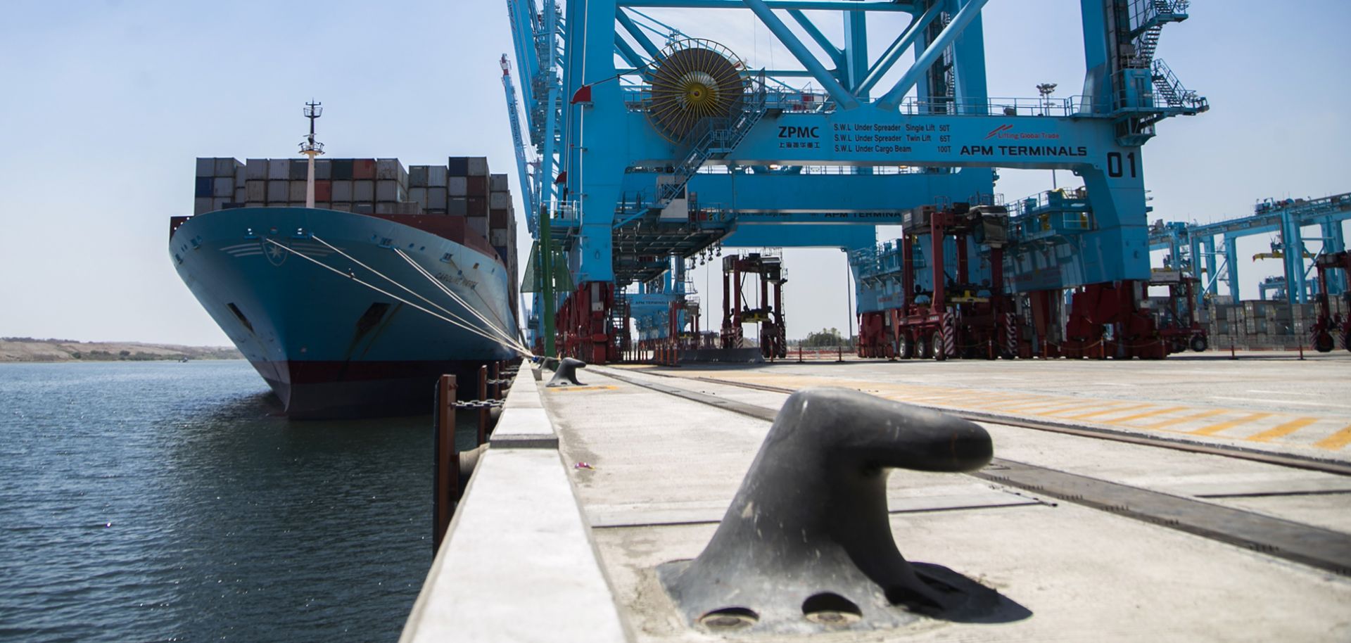 A container ship is docked at the Mexican port of Lazaro Cardenas in Michoacan state on April 4, 2017.