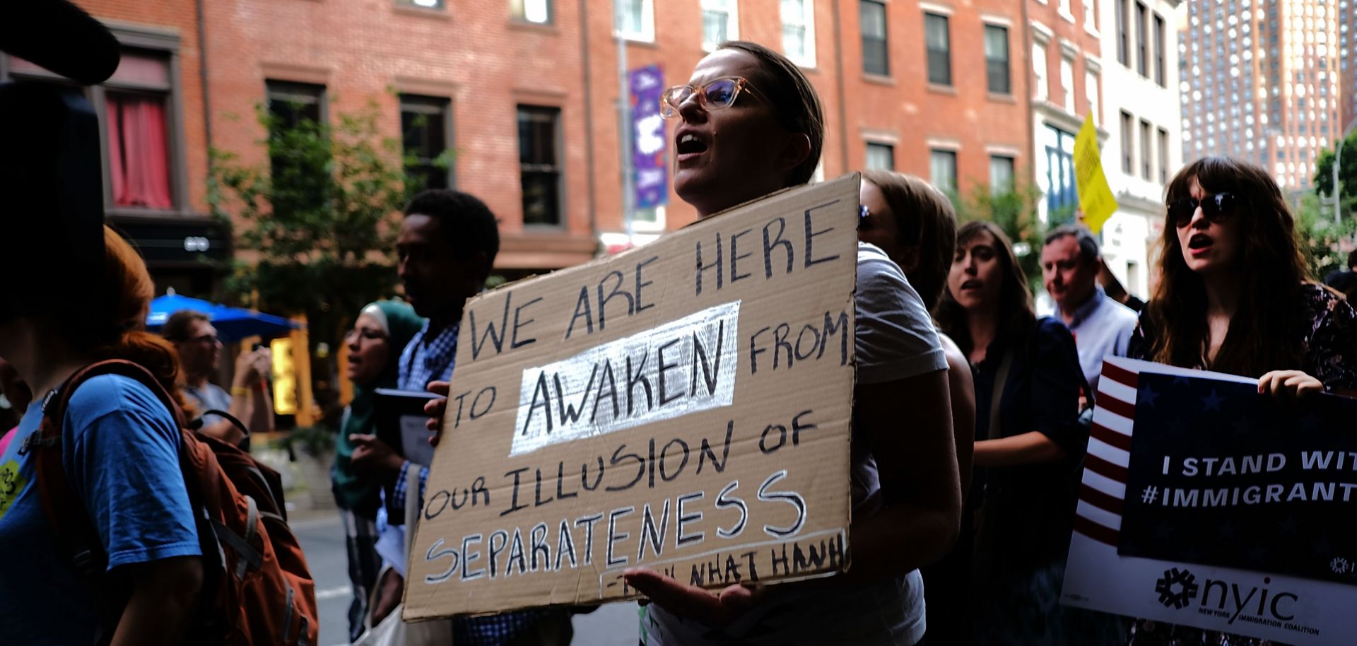 Protesters in Manhattan hours before a travel ban approved by the Supreme Court came into effect on June 29. 