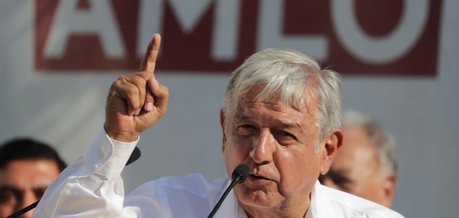 Andres Manuel Lopez Obrador, the National Regeneration Movement's candidate for Mexico's presidency, addresses the crowd at a campaign event on April 20, 2018.