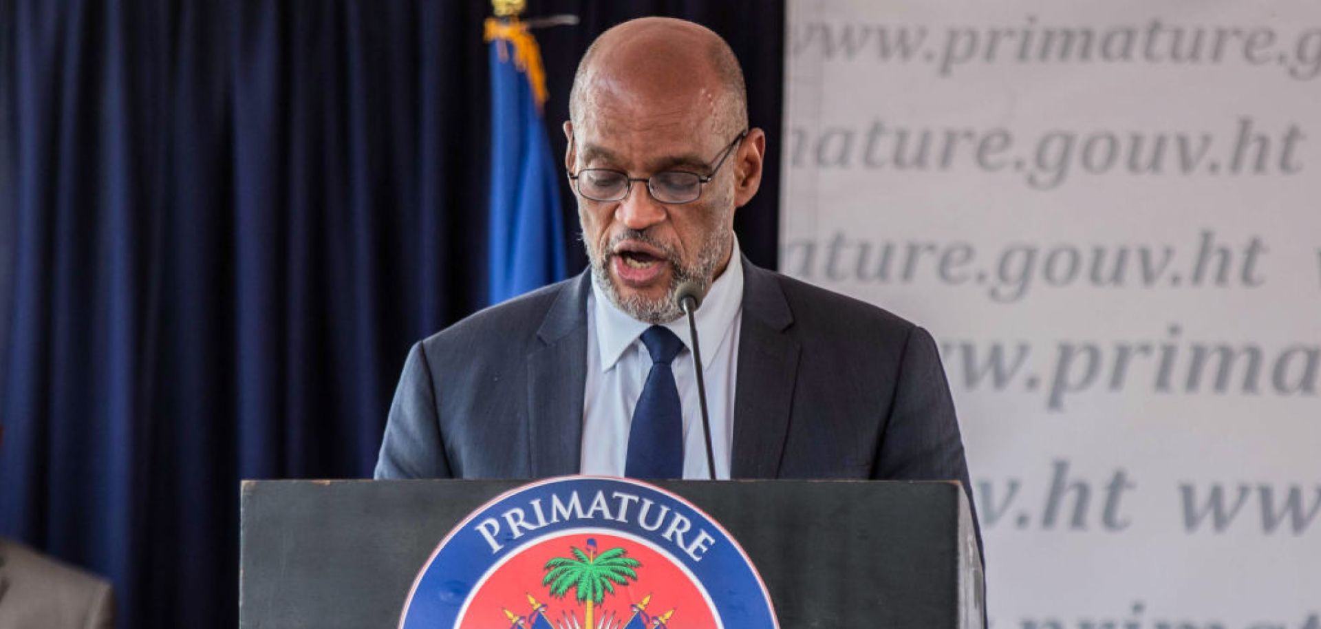 Ariel Henry speaks as he becomes prime minister of Haiti on July 20, 2021, in the capital of Port-au-Prince.