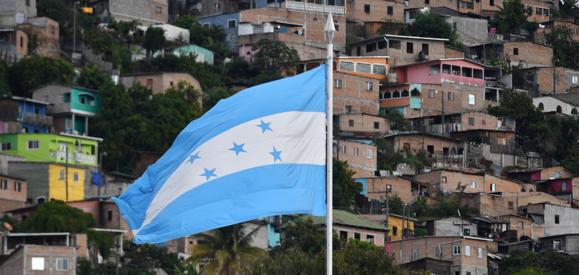 View of a Honduran national flag at La Laguna neighborhood, in the north of Tegucigalpa, on Nov. 11, 2025. 