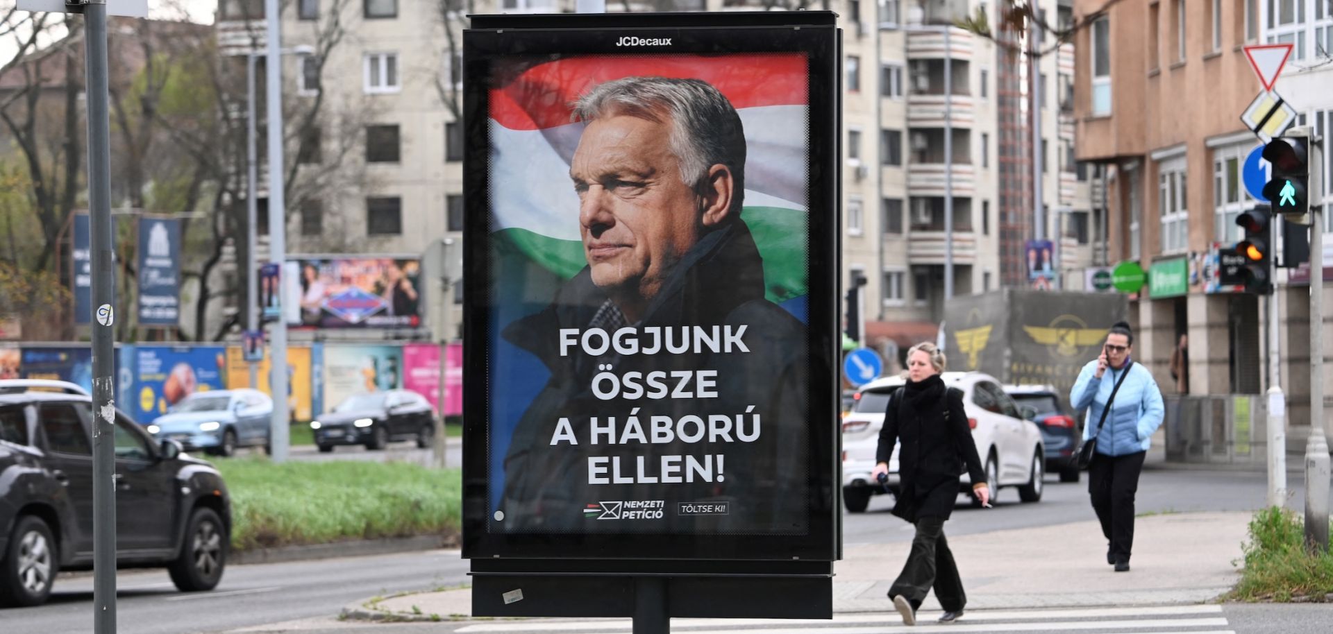  A campaign billboard featuring a portrait of Hungarian Prime Minister Viktor Orban is seen in Budapest's 3rd district on March 27, 2026.