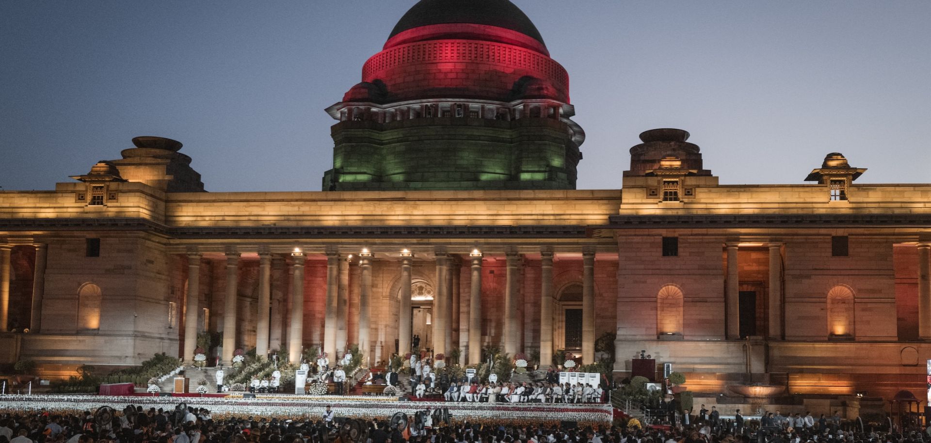 Indian Prime Minister Narendra Modi swears his oath at Rashtrapati Bhavan, the country's presidential palace, on June 9, 2024, in New Delhi, India. 