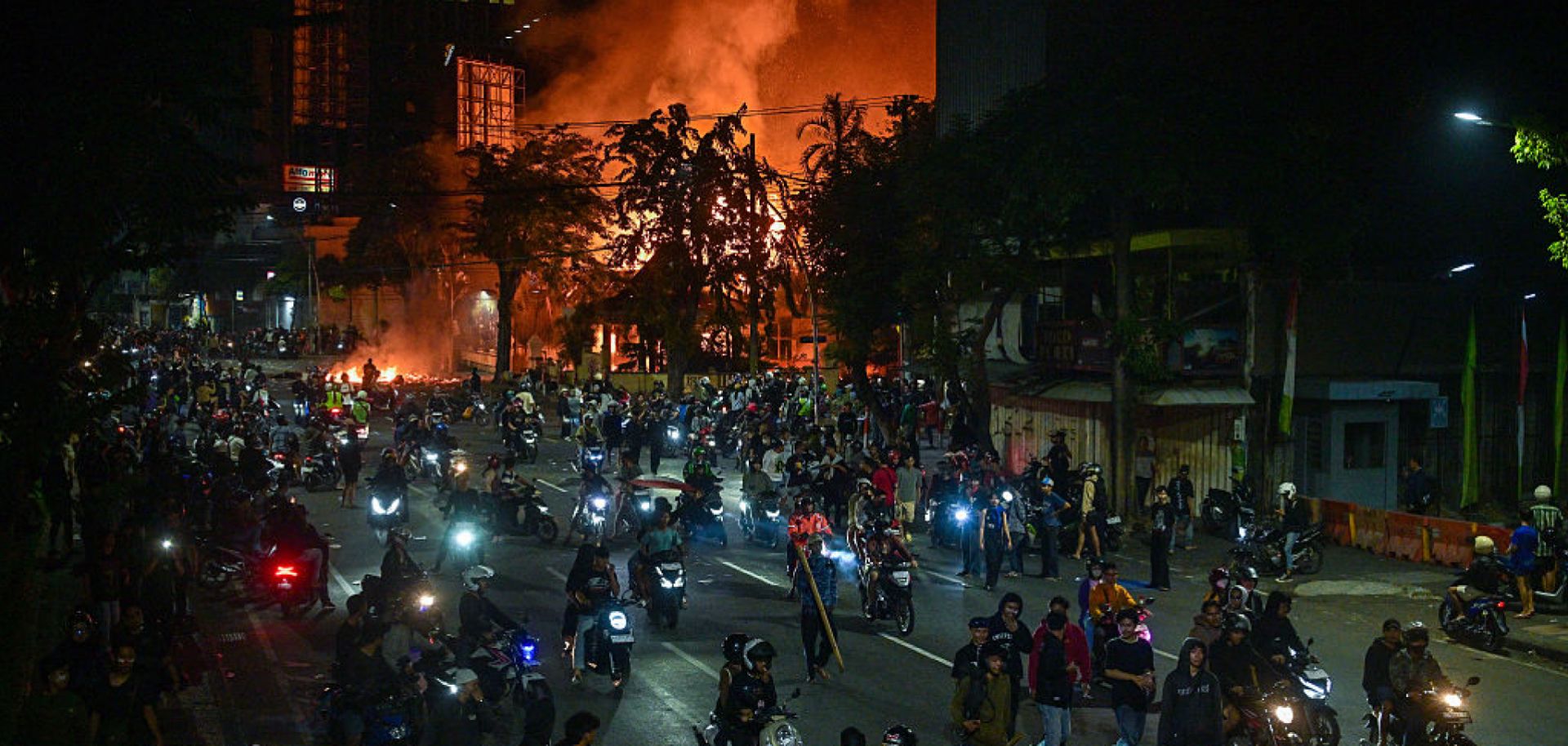 A protest in front of police headquarters Aug. 31 in in Surabaya, Indonesia.