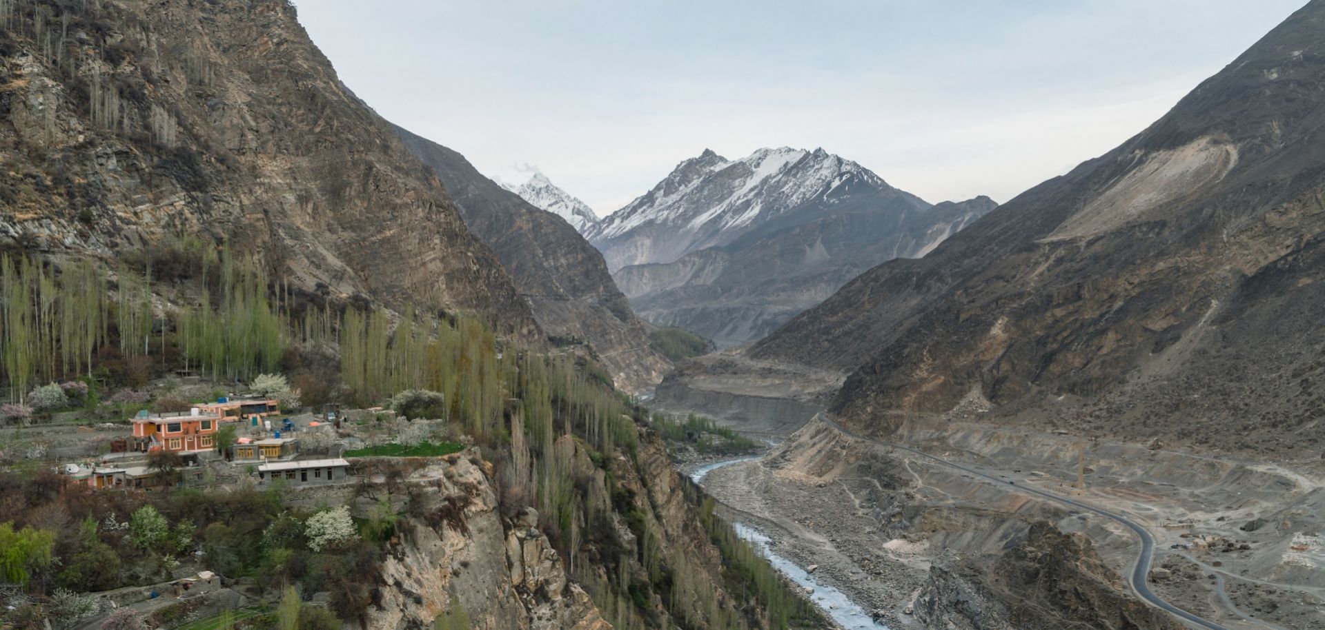 View of the river in the mountains of northern Pakistan.