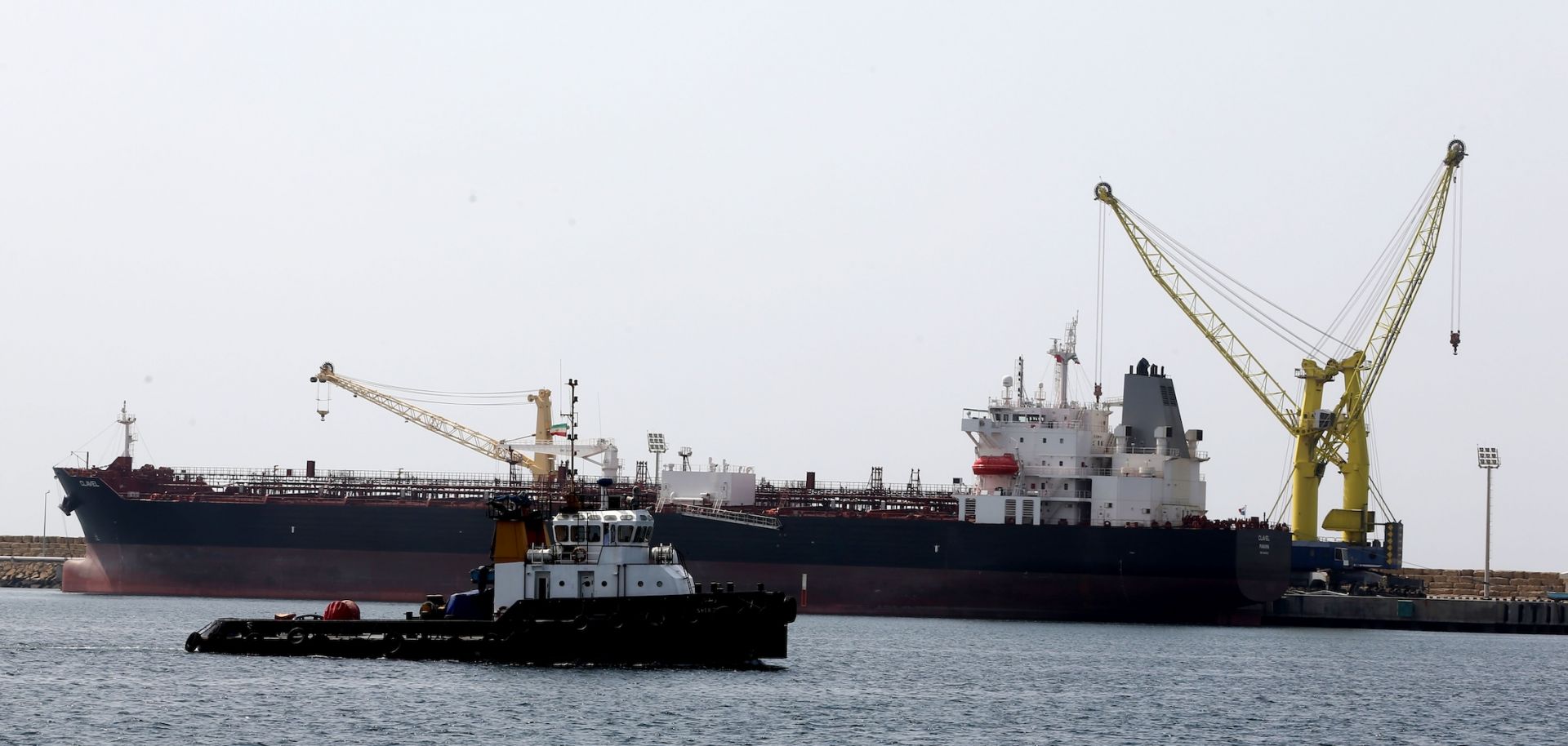 An oil tanker is seen docked in the southeastern Iranian coastal city of Chabahar, on the Gulf of Oman, in February 2019.