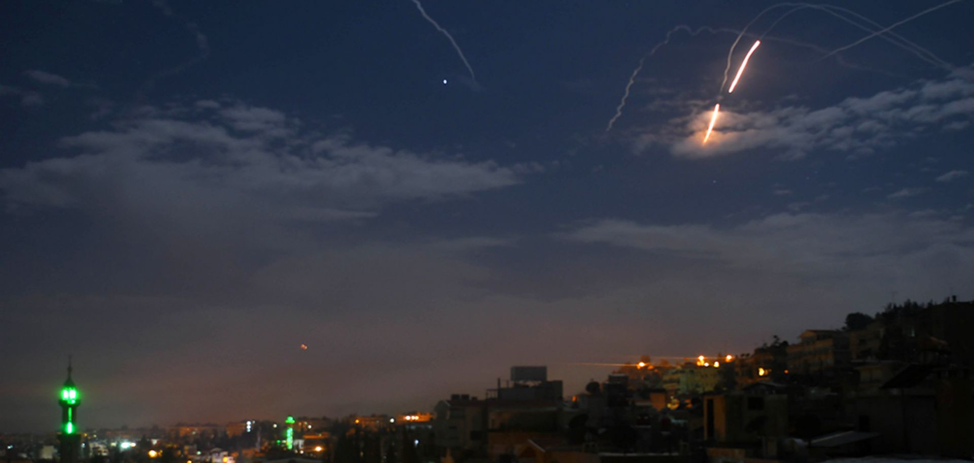 Syrian air defense batteries respond to suspected Israeli missiles targeting Damascus on Jan. 21, 2019.