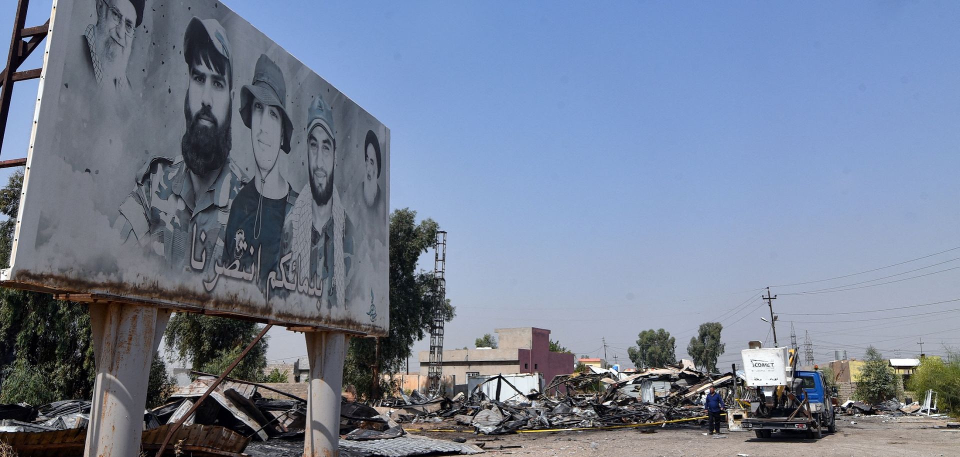Damaged structures are seen at the site of a U.S.-Saudi strike against Iran-backed militias in Bartalla, northern Iraq, on July 29, 2026. 