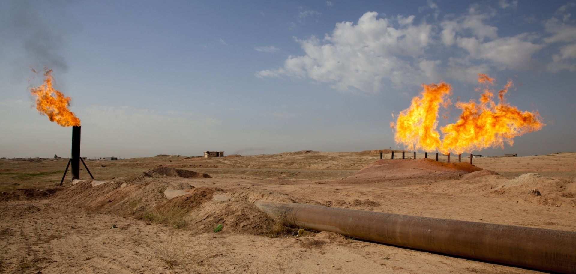A gas flare is seen in the disputed Penja Ali district of Kirkuk in northern Iraq.