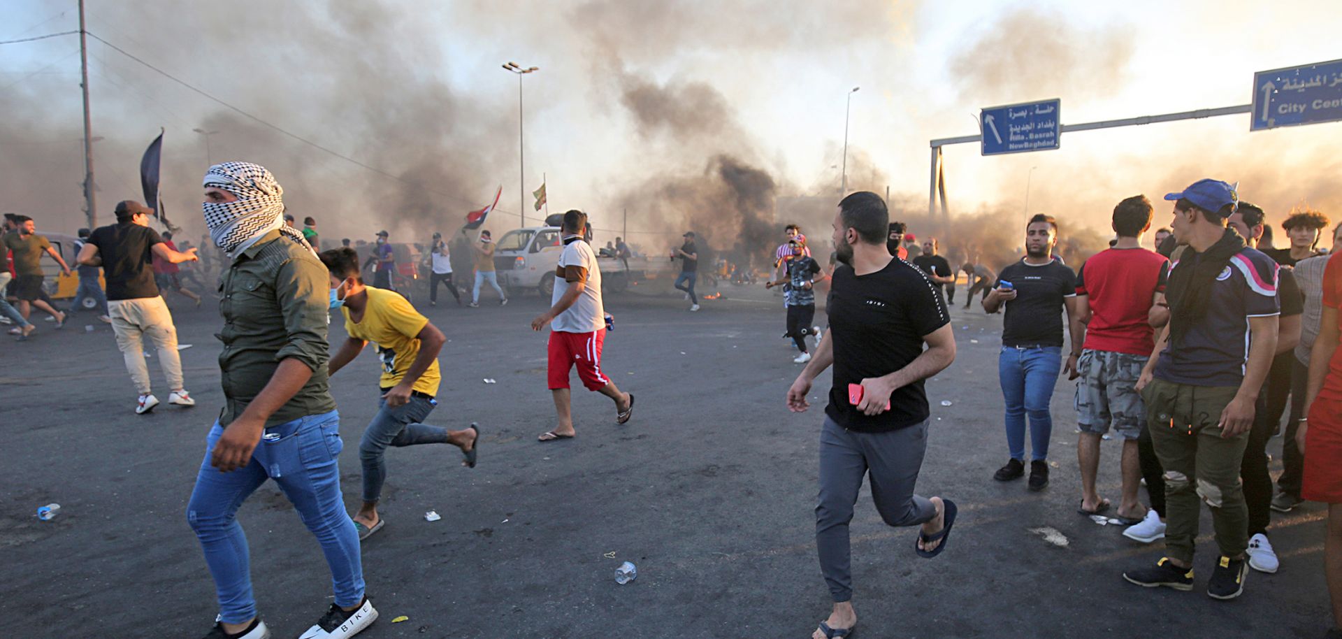 This photo show burning tires in a Baghdad street during protests on Oct. 5.