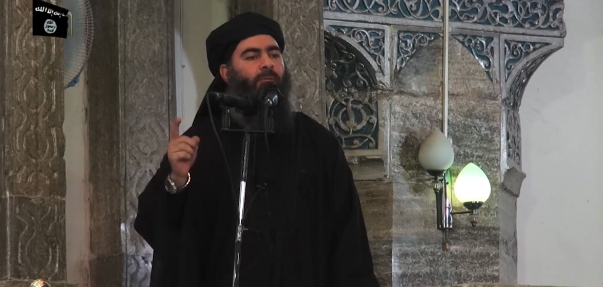 A video taken July 5, 2014, shows Abu Bakr al-Baghdadi, whom the Islamic State called Caliph Ibrihim.