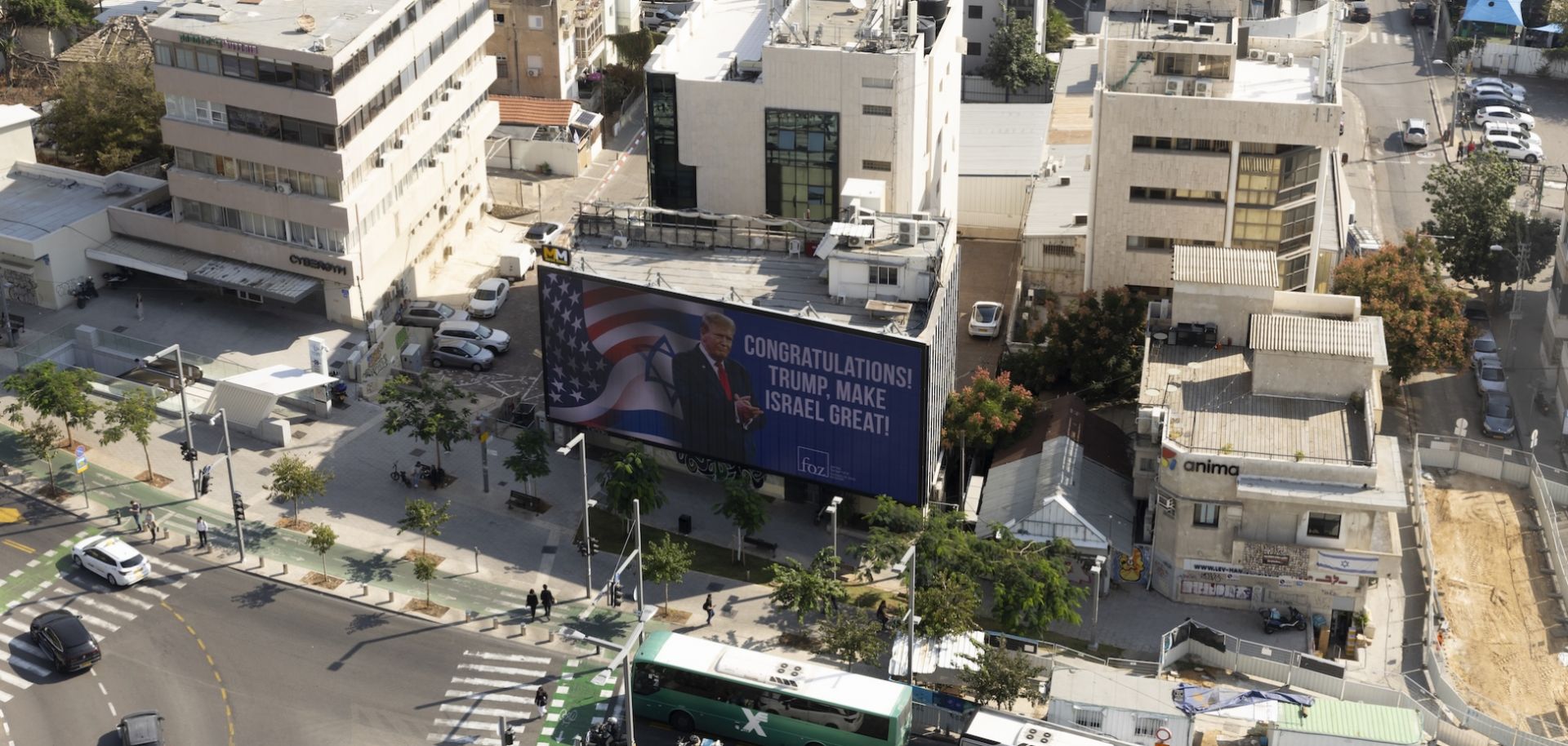 A billboard congratulating Donald Trump on his win in the U.S. presidential election is seen in Tel Aviv, Israel, on Nov. 7, 2024.