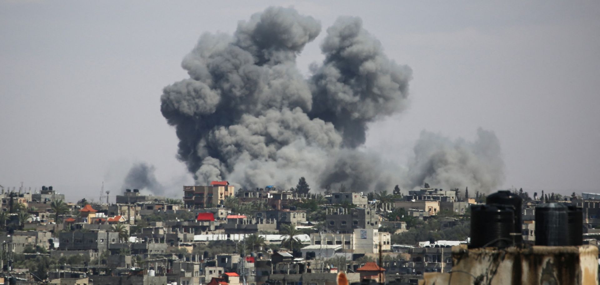 A picture taken on May 6, 2024, shows smoke billowing following a bombardment east of Rafah in the southern Gaza Strip amid the ongoing conflict between Israel and Hamas. 