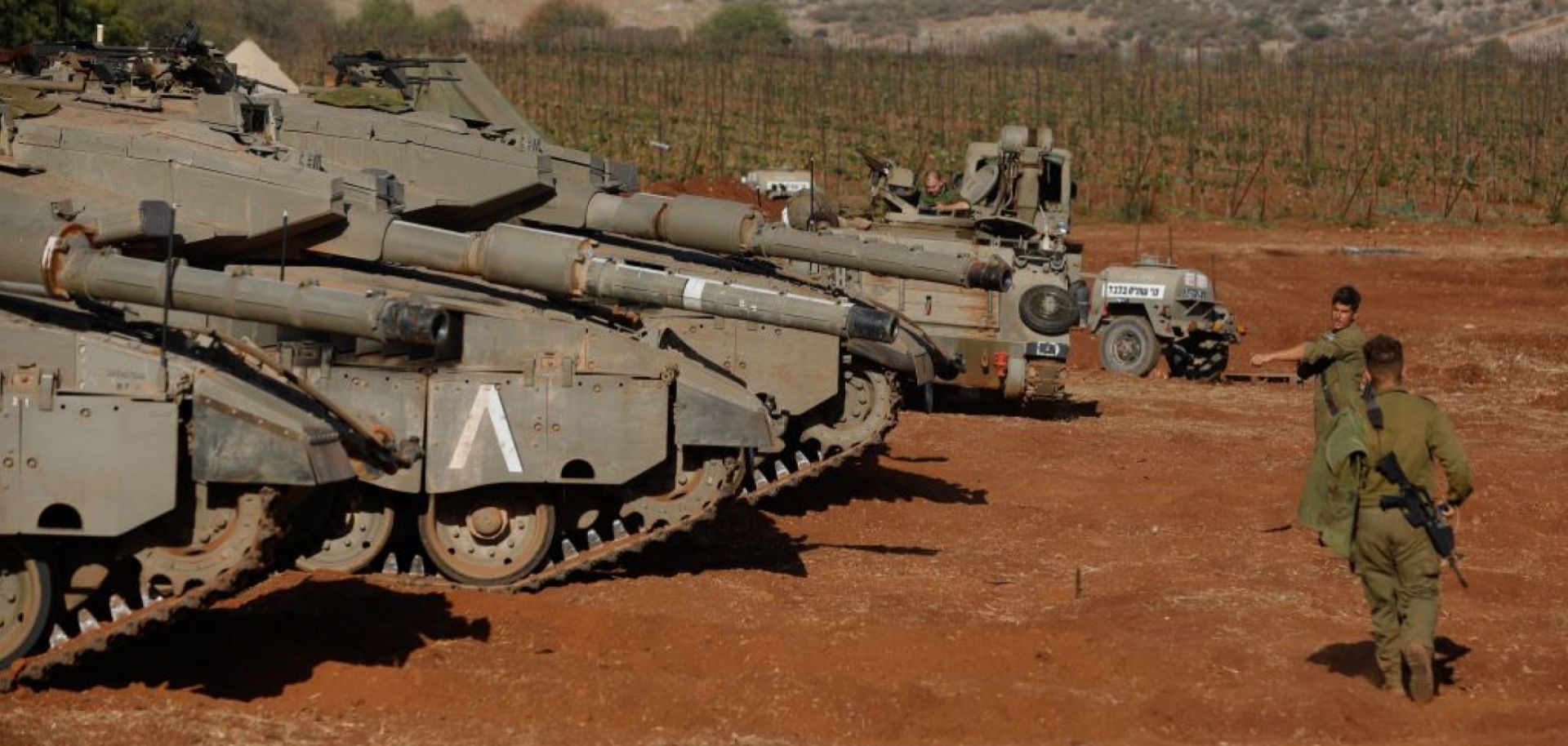 Israeli tanks on the border with Lebanon on Oct. 26, 2023, in Israel amid the ongoing battles between Israel and Hamas in the Gaza Strip.