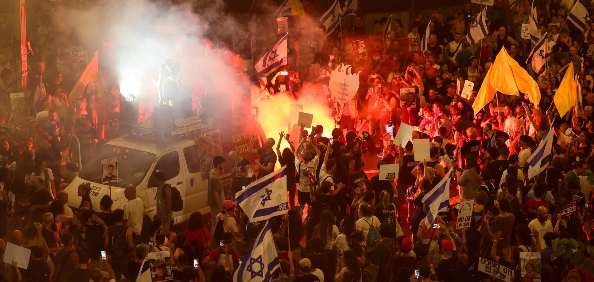 Demonstrators calling for action to secure the release of Israeli hostages held captive since the Oct. 7, 2023, attacks by Palestinian militants Sept. 3 in front of the Israeli Defense Ministry in Tel Aviv, Israel.