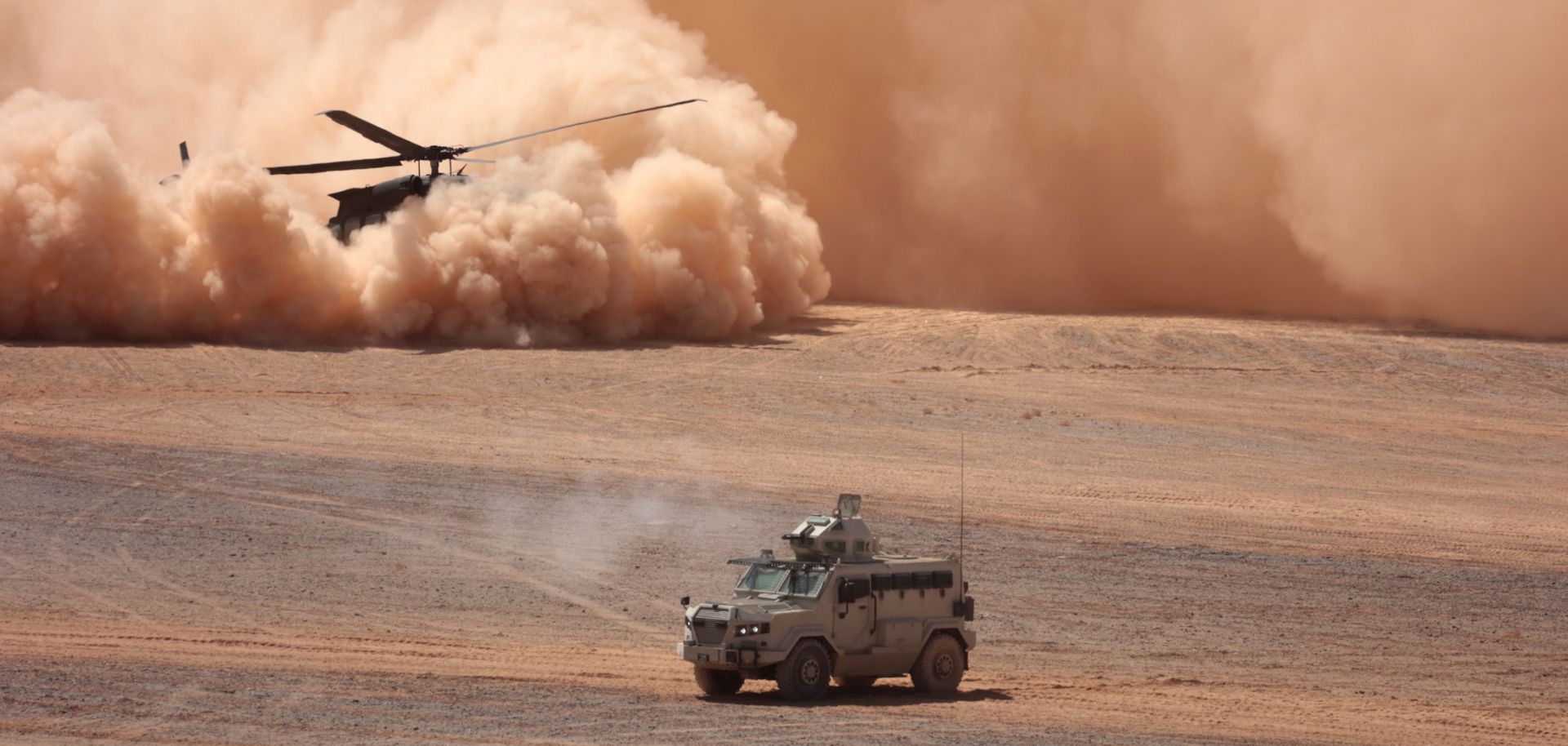 Jordanian Armed Forces, U.S. Army and U.S. Marine Corps forces and other international forces conduct a combined Arms Live Fire Exercise on May 23, 2024 in the desert near Azraq, Jordan. 