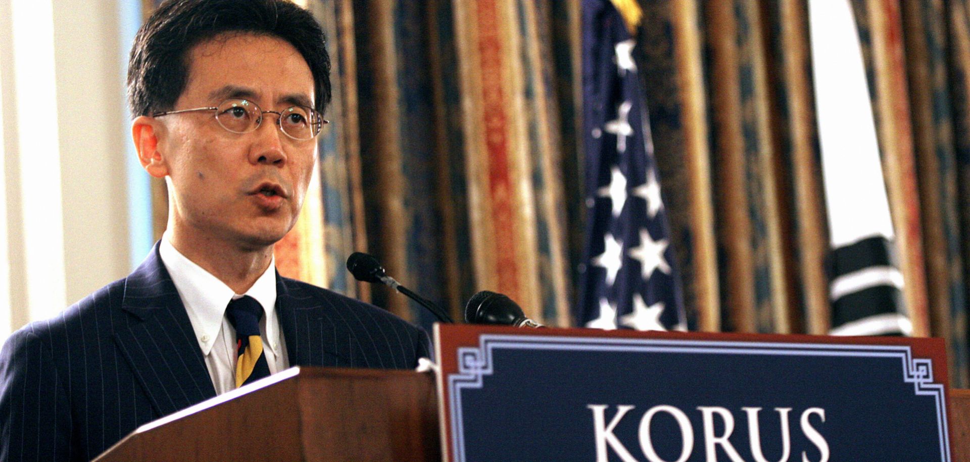 South Korean Trade Minister Kim Hyun-chong speaks at the 2007 signing of the U.S.-Korea Free Trade Agreement in Washington, D.C. Thus far, free-trade voices have held sway in the Trump administration. That might be about to change.