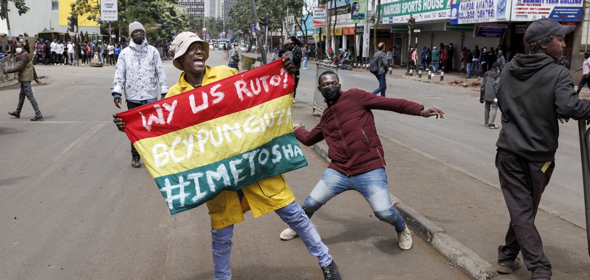 Protesters participate in a nationwide rally against a controversial tax bill in downtown Nairobi, Kenya, on June 27, 2024. 