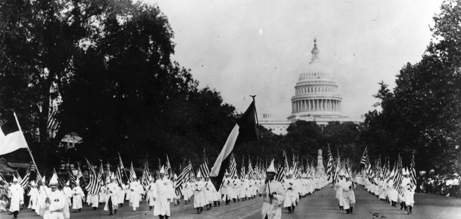 A Ku Klux Klan march Aug. 19, 1925, on Pennsylvania Avenue in Washington.