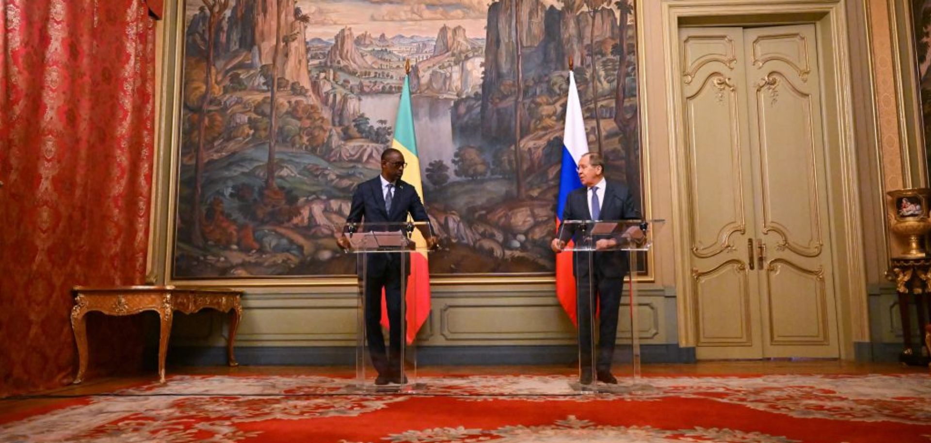 Russian Foreign Minister Sergey Lavrov and his Malian counterpart Abdoulaye Diop hold a joint press conference following their meeting in Moscow, Russia, on May 20, 2022. 
