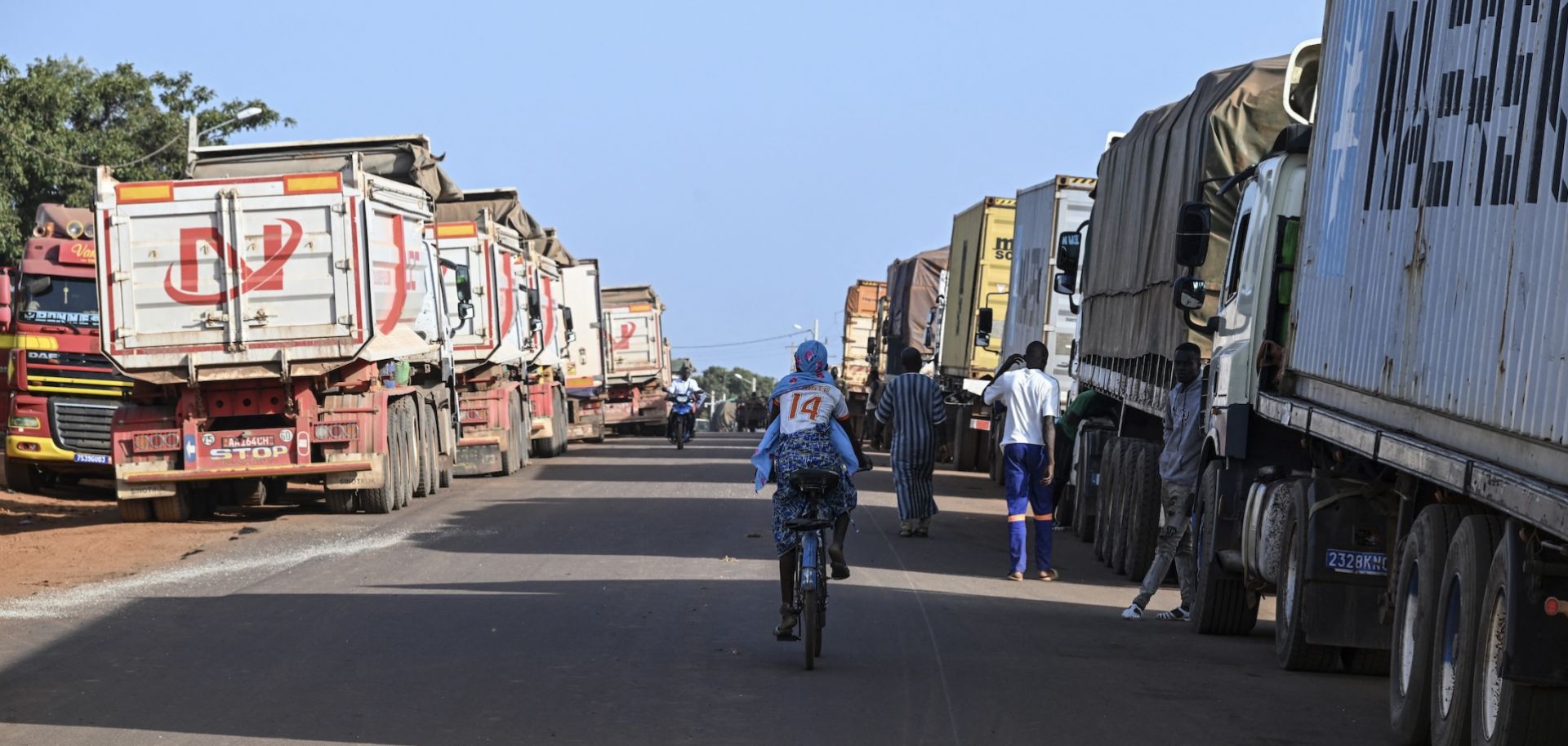 Malian trucks carrying fuel are seen waiting to cross the border between Cote d'Ivoire and Mali on Oct. 31, 2025. 