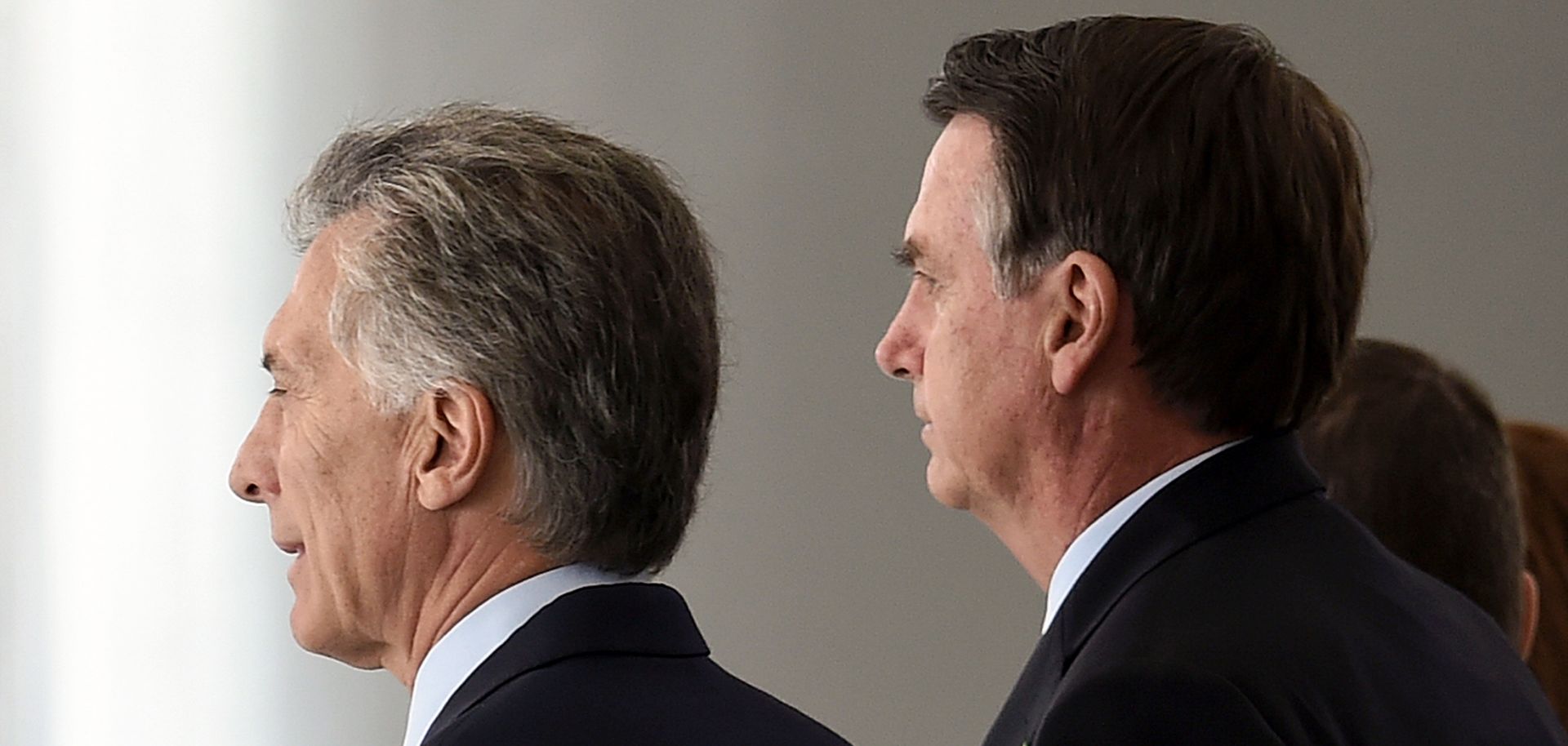 Argentine President Mauricio Macri, left, and Brazilian President Jair Bolsonaro are pictured after a meeting in Brasilia in January 2019.
