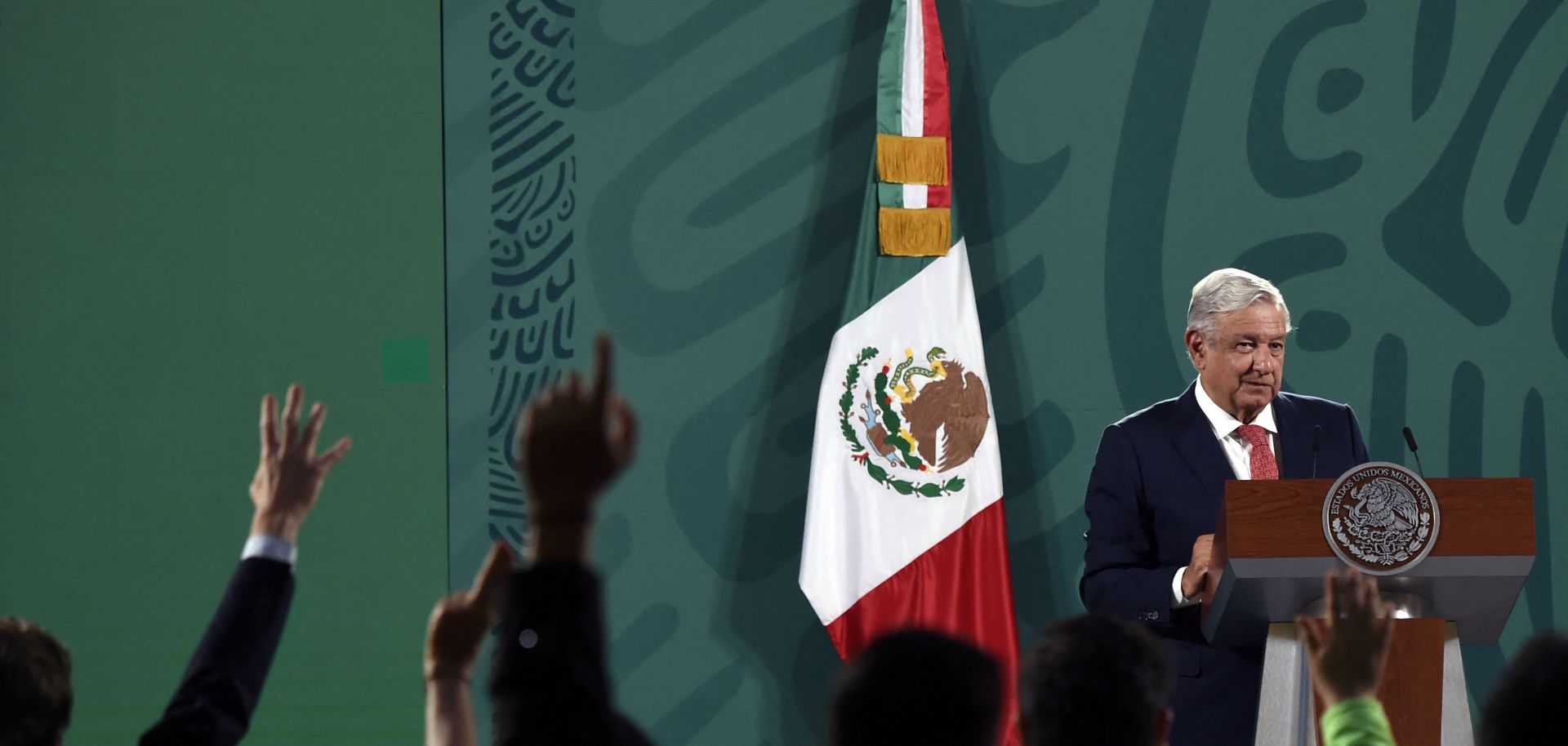 Mexican President Andres Manuel Lopez Obrador delivers a press conference about the results of Sunday's midterm election June 7, 2021, at the National Palace in Mexico City.