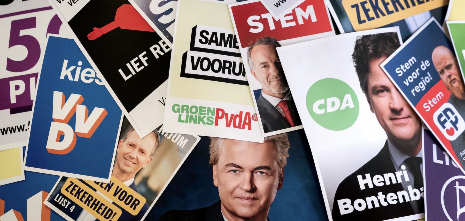A photograph taken on Oct. 10, 2025, shows Dutch election posters ahead of the Netherlands' Oct. 29 elections.