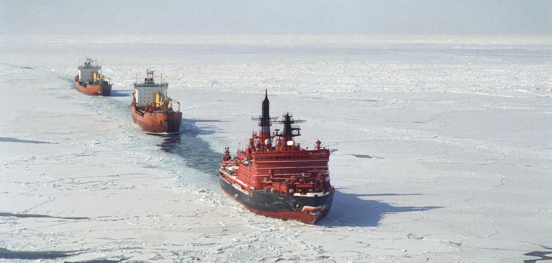 The Yamal, a Russian nuclear-powered icebreaker, clears the way in the Kara Sea.