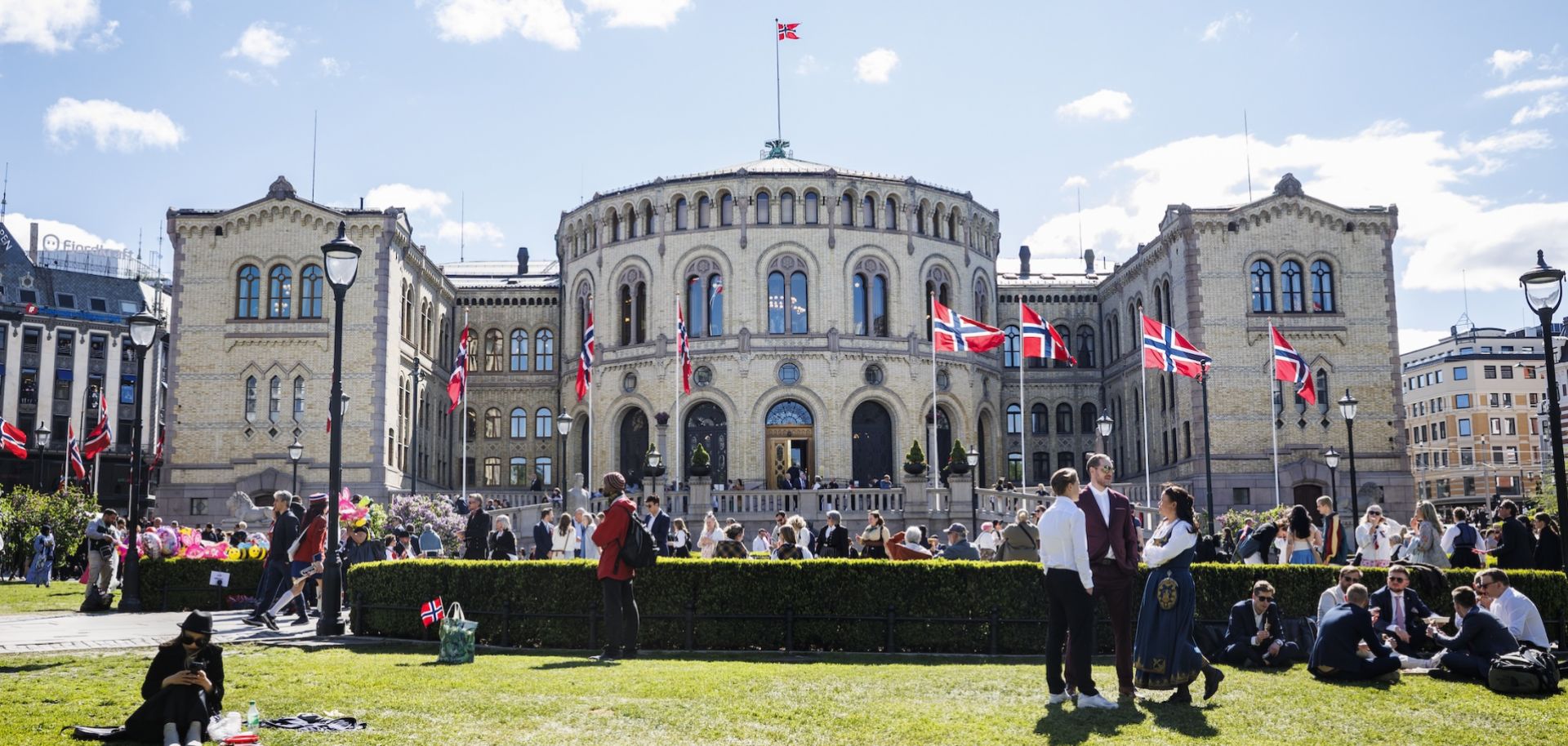 The building housing Norway's parliament is seen on May 17, 2025, in Oslo.