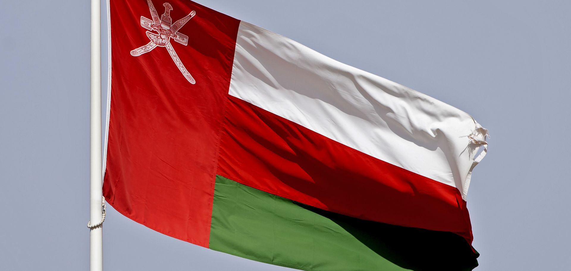 A picture taken on Sept. 15, 2020, shows the Omani national flag waving in Muscat.